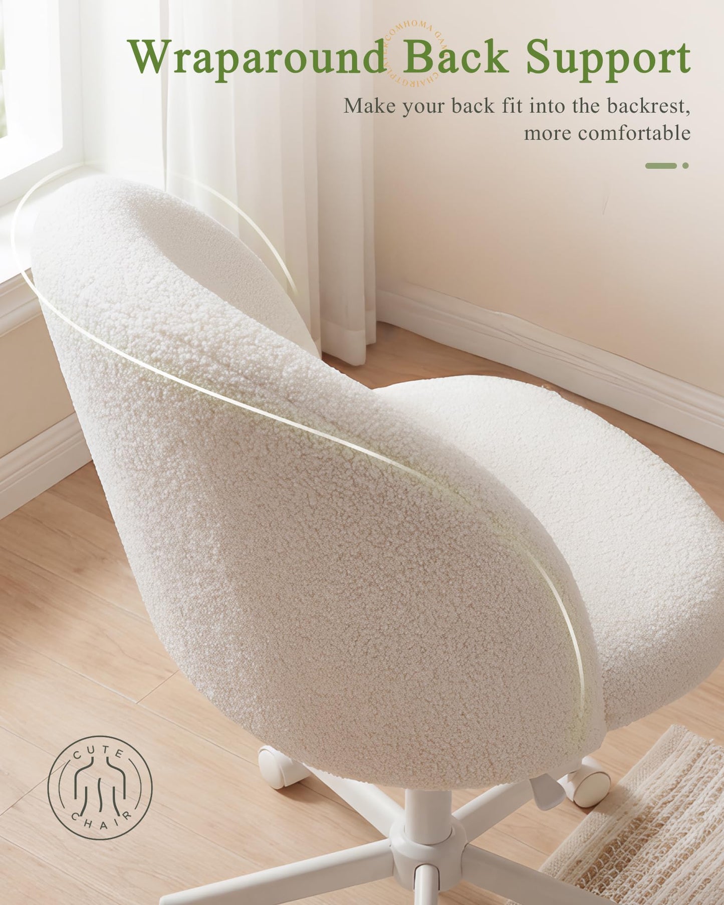 GTPOFFICE Vanity Chair with Back, Adjustable Tall Office Chair High Swivel Bar Stools Fluffy Cute Desk Chair Comfy with Wheels Bow Pillow Armlees for Adults Standing Desk Bar, Teddy Velvet, Cream