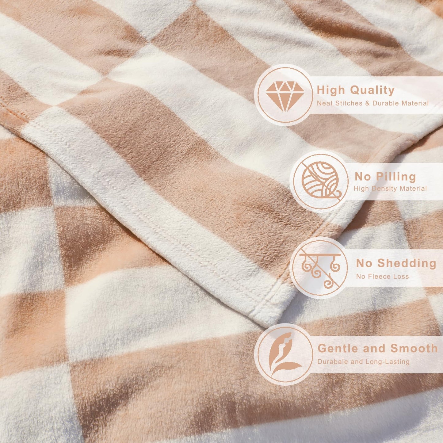 PLEVONITH Cozy Blankets for Women Gift - Striped Throw Blanket Checkered, Brown Warm Blankets for Winter, Twin Blanket 60x80 Inches