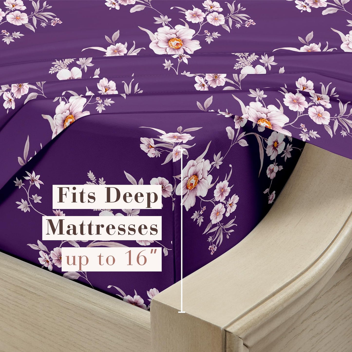 YIYEA Floral Sheets Full Size, Premium Double Brushed Microfiber Bed Sheet Set for All Season, Soft Breathable, 16" Deep Pocket, Shrinkage and Fade Resistant, 4PC, Full