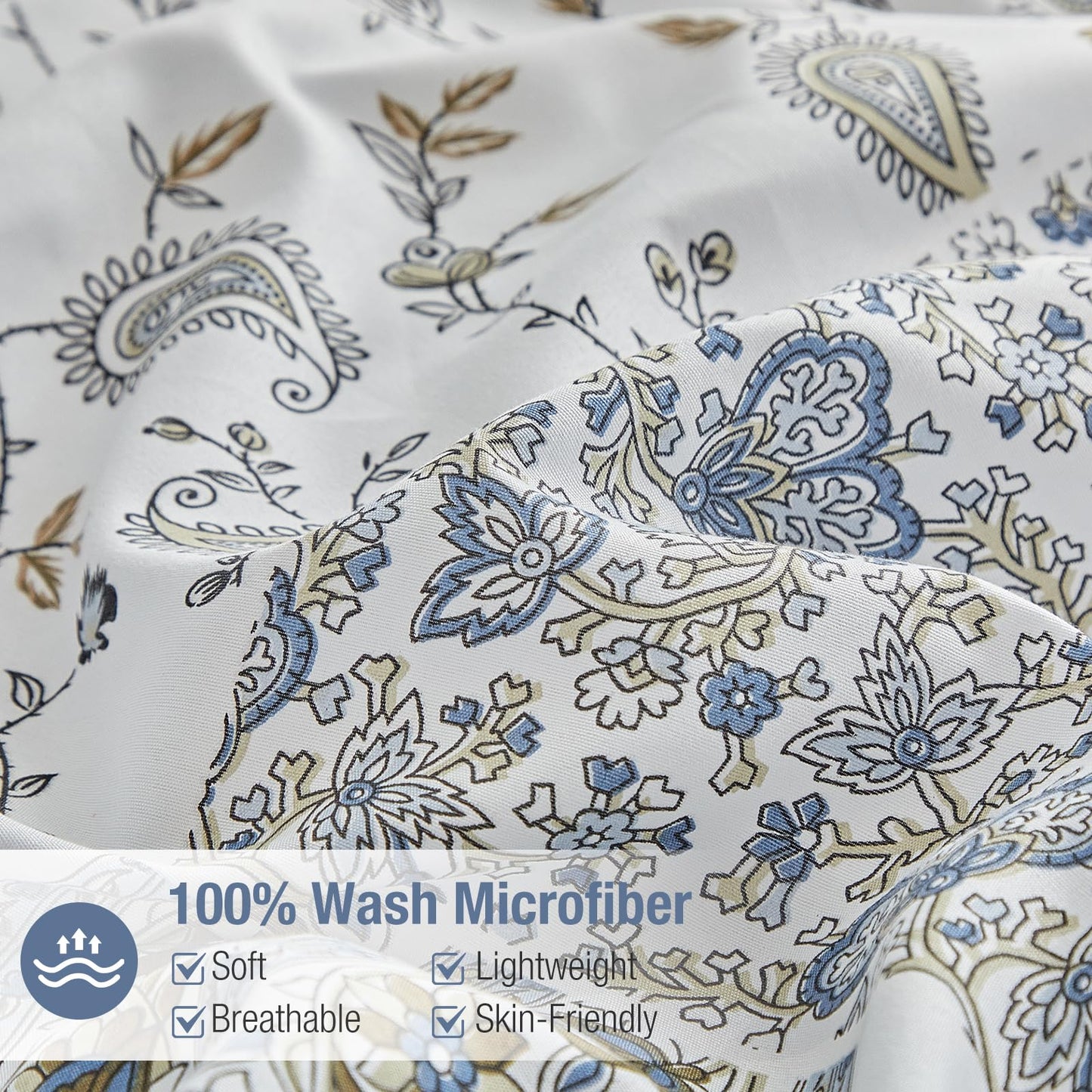 Lekesky Queen Size Duvet Cover Set, Patchwork Floral 3 Pieces Reversible Blue Paisley Duvet Cover Set, Ultra-Soft Microfiber 3 Pieces Comforter Cover with Zipper, Includes 2 Pillowcases