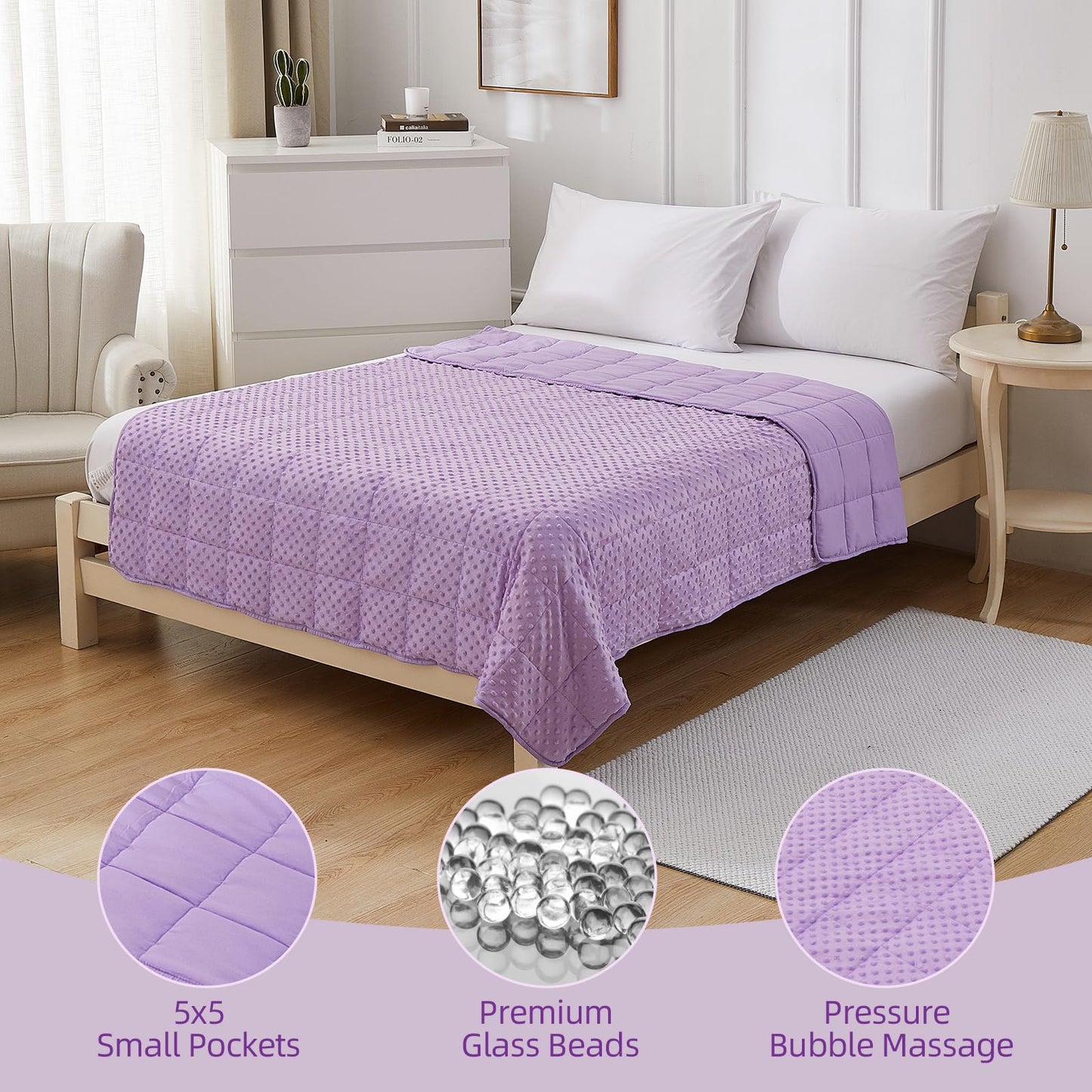 Weighted Blanket for Women and Men, Comfortable and Soft Throw Weighted Blanket with Premium Glass Beads for All Season 5 lbs 40"x60" Purple