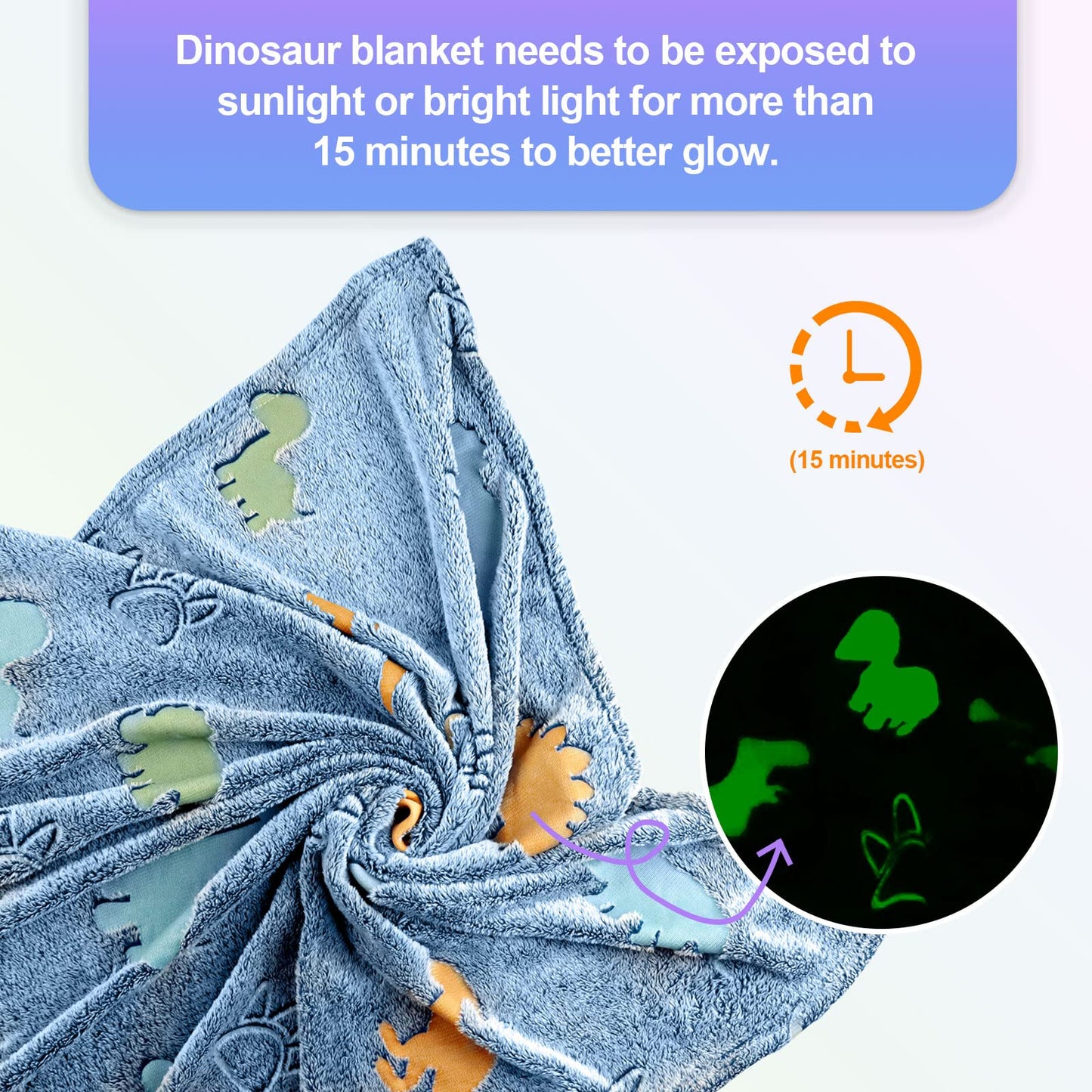 TEHALK Dinosaur Glow in The Dark Blanket for Kids, Toddler Blanket for Boys, Dinosaur Gifts for Boys/Kids, Soft Fleece Blanket Throw, Birthday Gifts 40"x60"