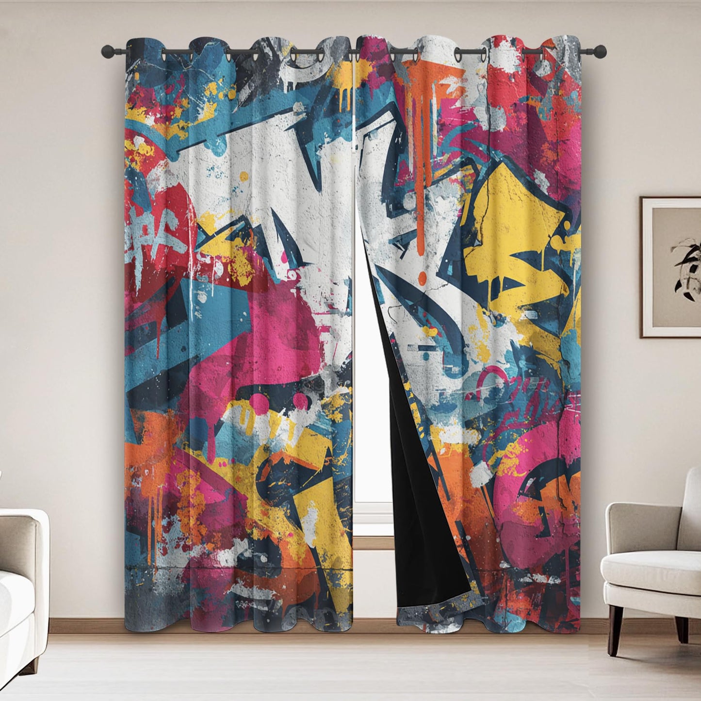 Colorful Graffiti Curtains for Living Room Abstract Modern