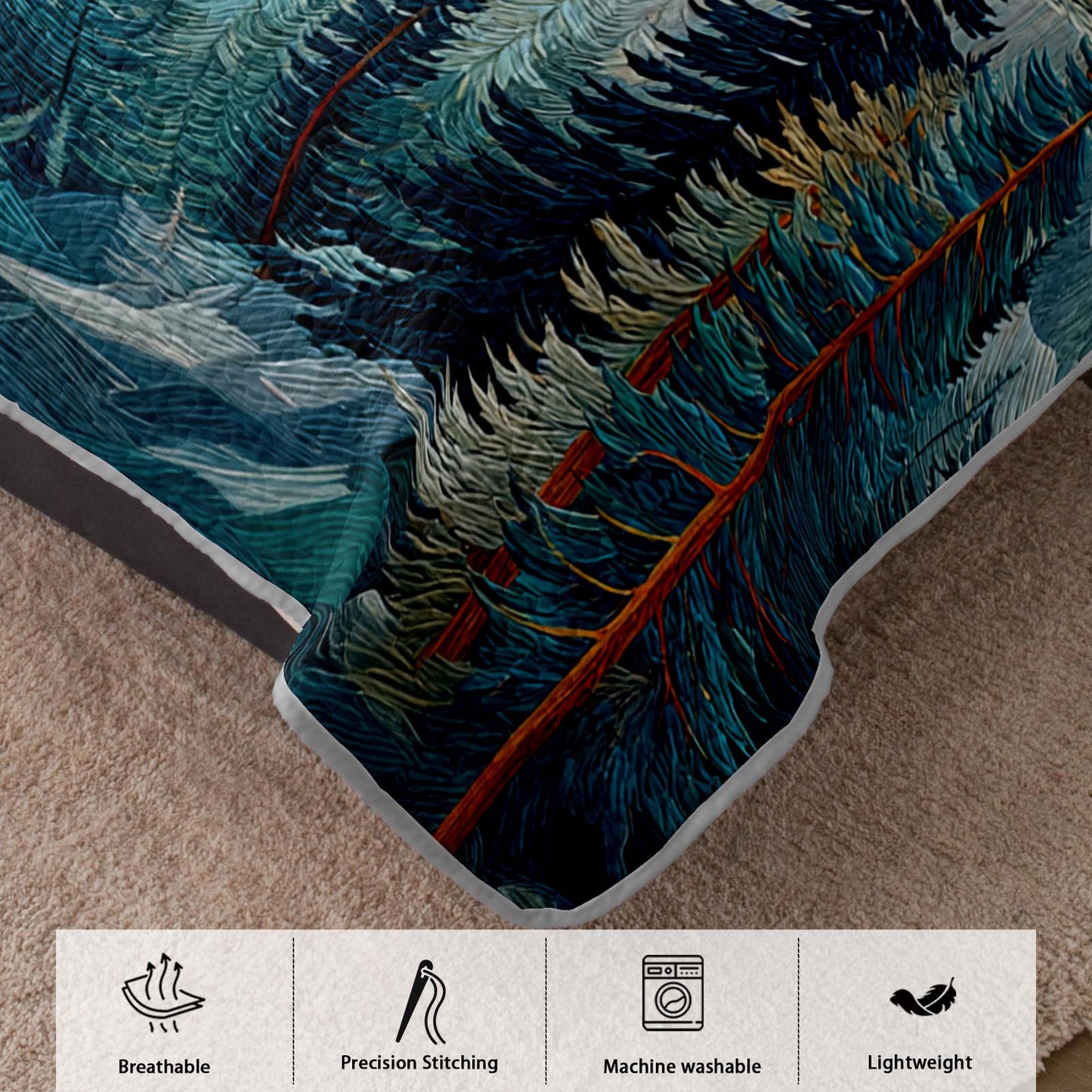 AILONEN Queen Bedspread Coverlet,Mountain Forest Pine Tree Textured Landscape Blue Green Bedding Quilt,2 Pillowcases,Lightweight Microfiber
