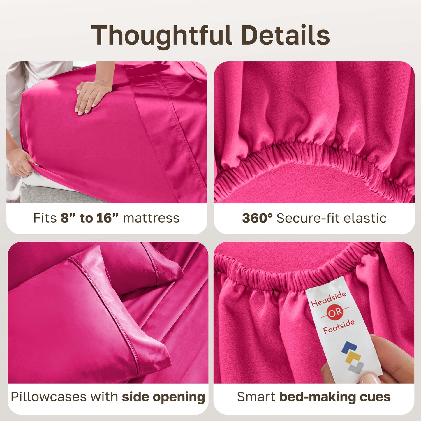 California Design Den Soft Queen Size 100% Cotton Sheet Sets, 400 Thread Count Good Housekeeping Award Winner, Silky Sateen Weave with Deep Pockets, Long Staple Cotton Queen Bed Sheet Set - Hot Pink