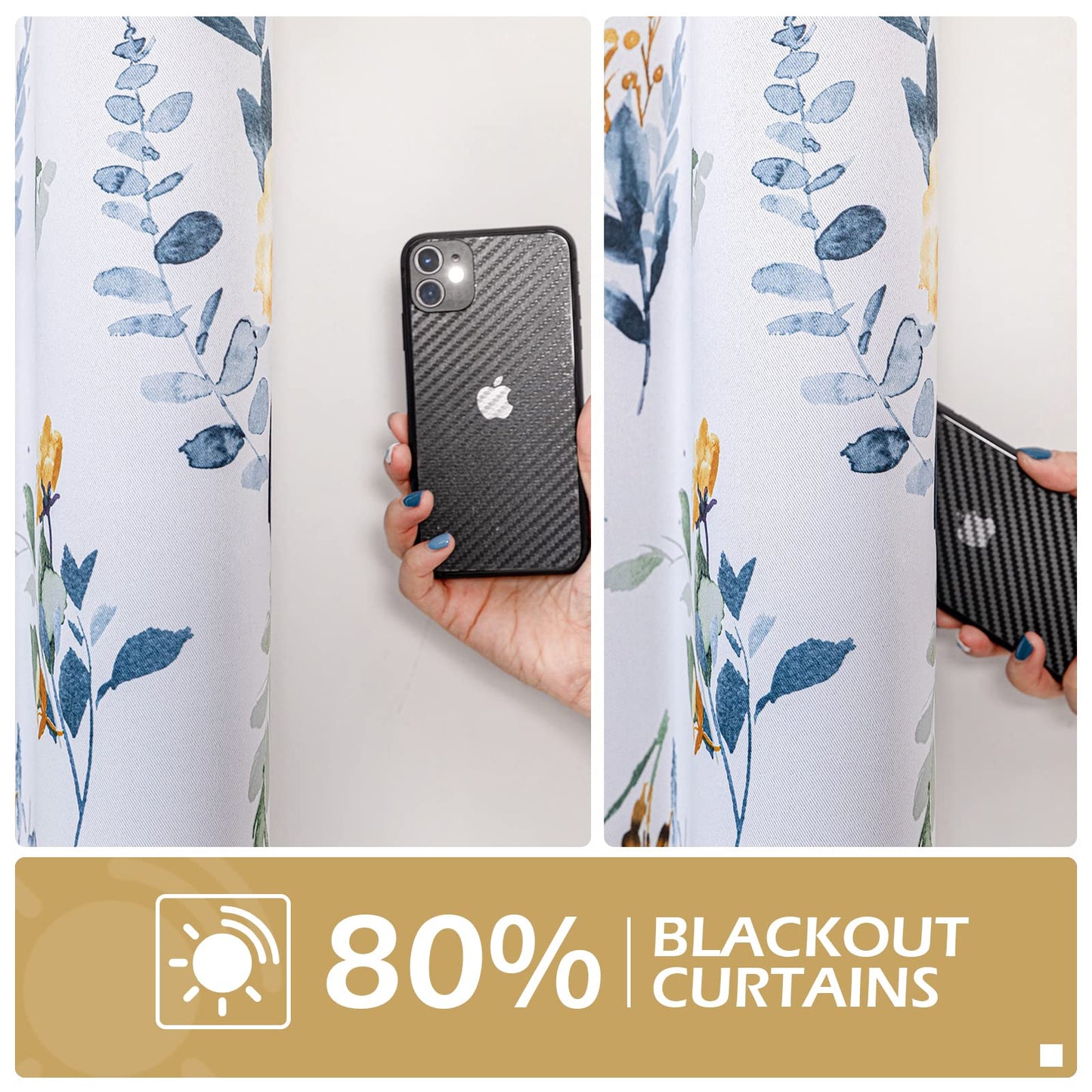 MYSKY HOME Floral Curtains 84 inches Long Living Room Curtains Room Darkening Curtains Thermal Insulated Light Blocking Drapes Grommet for Bedroom Bathroom, 2 Panels, Yellow and Blue