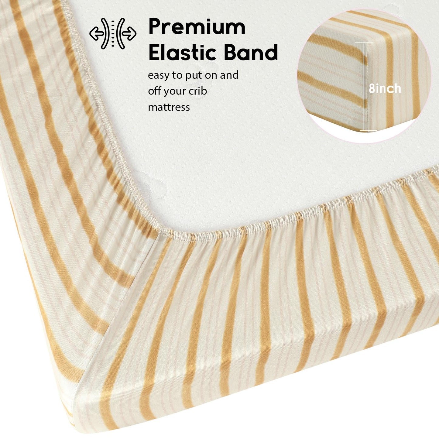 Yoofoss Baby Crib Sheets for Boys Girls, Fitted Crib Sheet 2 Pack for Standard Crib and Toddler Mattress, Super Soft Microfiber Baby Sheet 28x52x8in(Brown+Stripe)