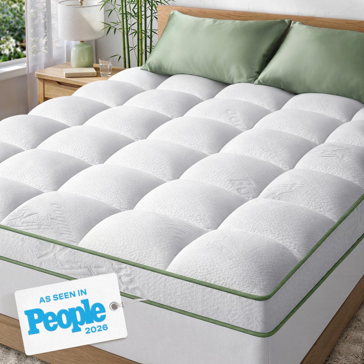 Extra-Thick Queen Size Mattress Topper - Ultra Plush & Soft Viscose Derived from Bamboo Mattress Pad, Naturally Cooling & Perfect for Full Body Support, Snow White