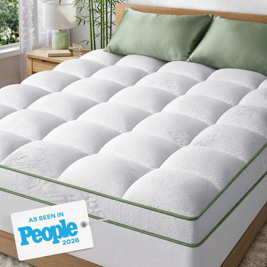 Extra-Thick Twin Size Mattress Topper - Ultra Plush & Soft Viscose Derived from Bamboo Mattress Pad, Naturally Cooling & Perfect for Full Body Support, Snow White