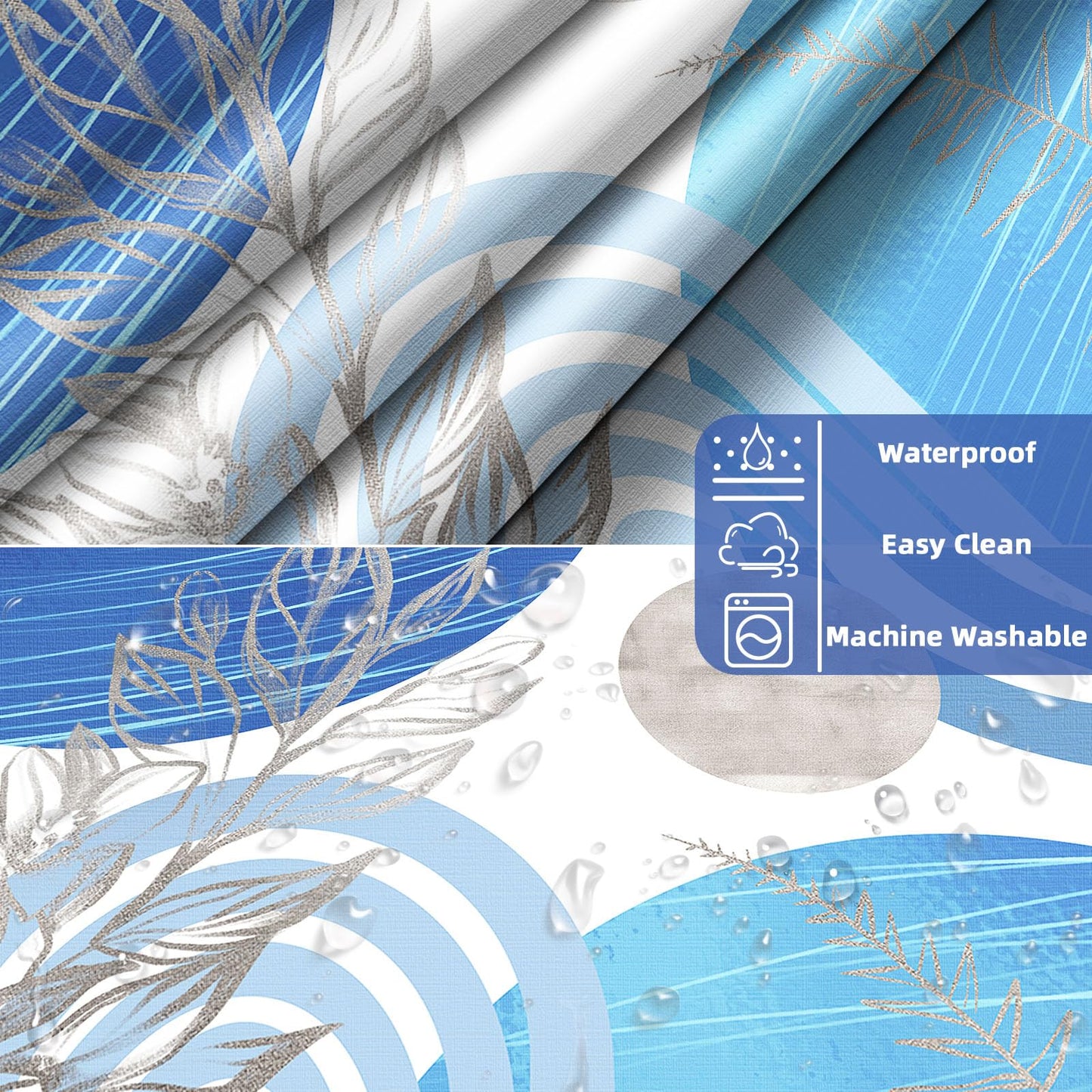 Yieldeer Boho Blue and White Hookless Shower Curtain, 71" W X 74" L