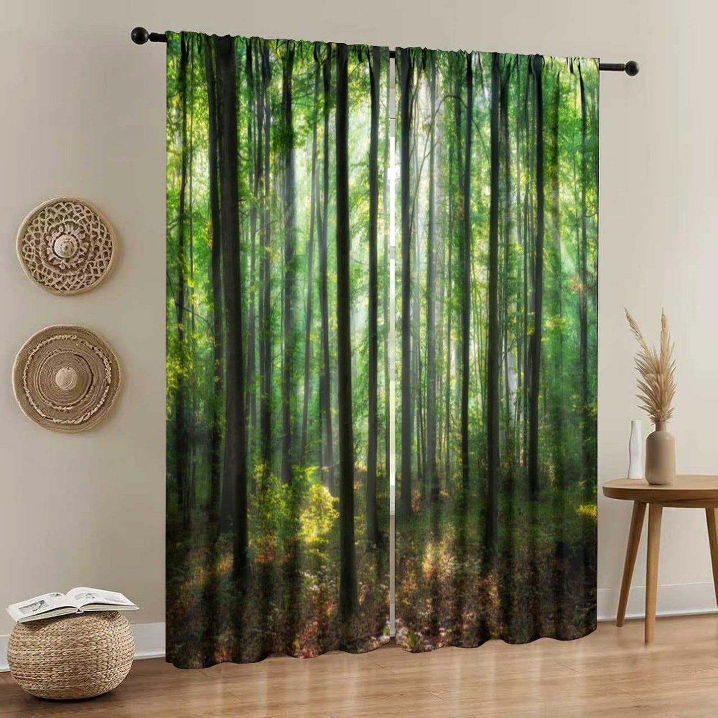 poiitei Forest Curtains Green Trees Plant Woodland Landscape Drapes Decorative for Bedroom Living Room Kitchen 2 Panels W21xL45 Inch