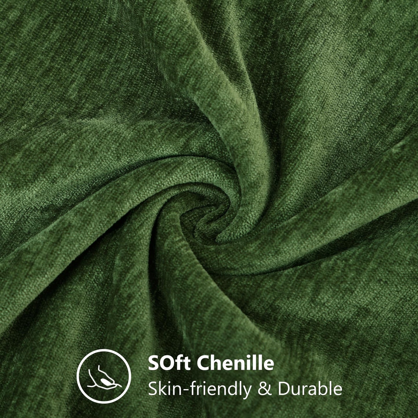 decorUhome Chenille Moss Green Throw Pillow Covers 18x18 Inch Set of 2, Decorative Soft Couch Pillow Covers Solid Dyed Accent Farmhouse Neutral Square Pillow Cases for Sofa