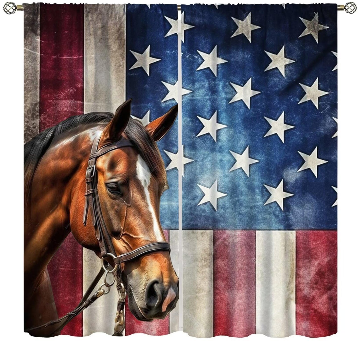 Yearn Jear Horse Window Curtains, Retro American Flag Western Wild Horses Curtains for Living Room,Rustic Farm Animal Cowboy Running Horse Drapes 2 Panel Sets,42x45 Inch Decor