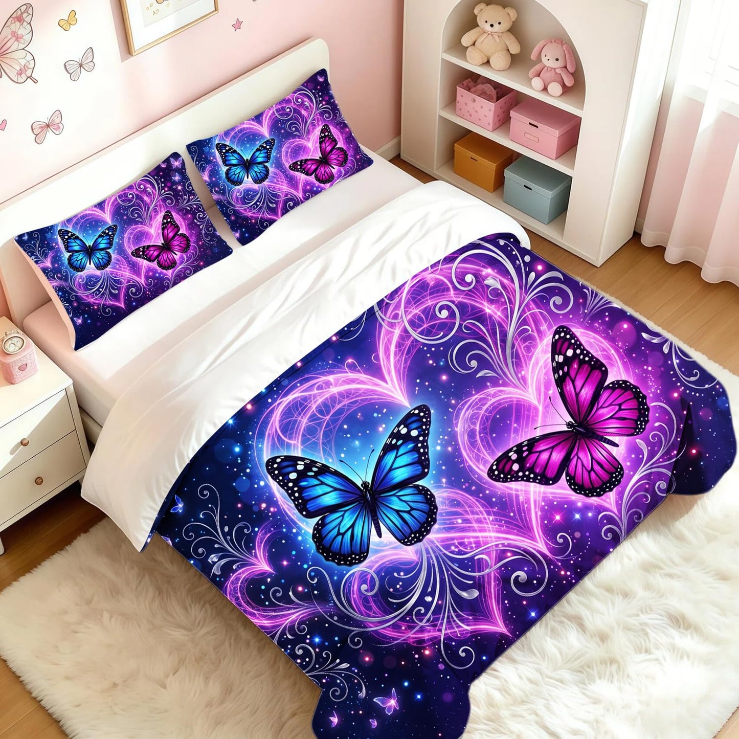 DJNEAR Purple Butterfly Comforter Sets Queen Bedding Set for Girls Women