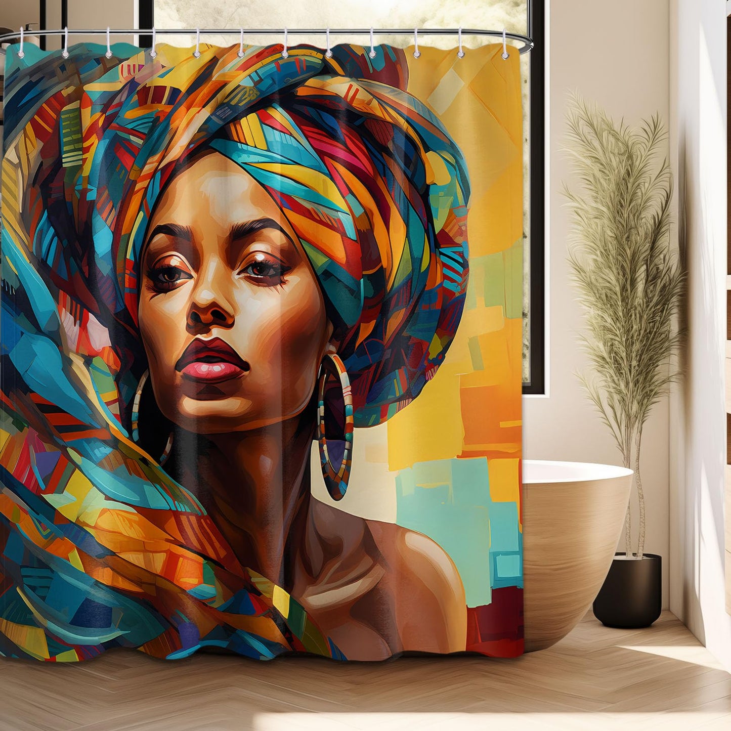 DLTAY African Shower Curtain, Afro Black Girl, 72x72 inches