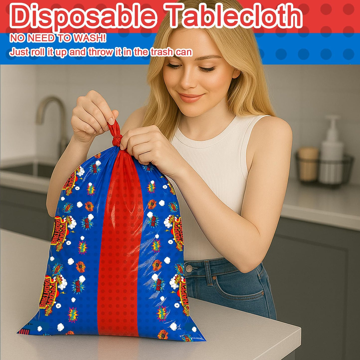 iCrius 3 Piece Party Tablecloth Rectangle Table Covers for Birthday Party Decorations, 108"x54" Plastic Table Cloth Disposable, Hero Themed Birthday Celebration Supplies Blue Skyscraper (3)