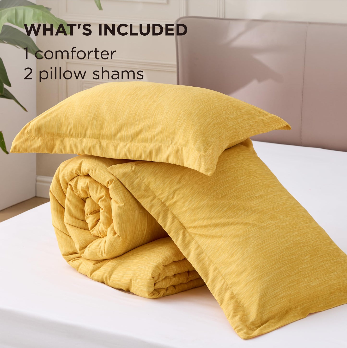 Bedsure Queen Comforter Set - Yellow Comforter Queen Size, Soft Bedding for All Seasons, Cationic Dyed Bedding Set, 3 Pieces, 1 Comforter (90"x90") and 2 Pillow Shams (20"x26"+2")