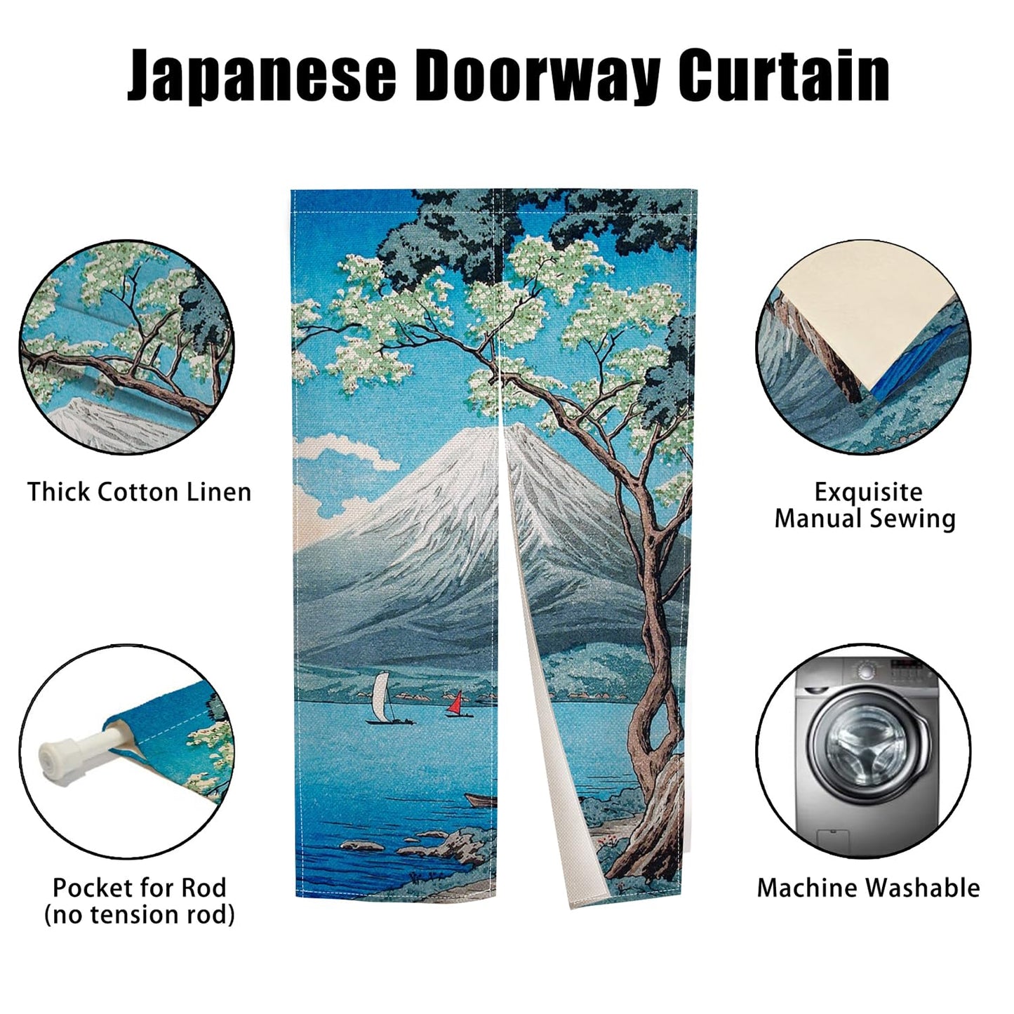 XMJJKUF Japanese Noren Doorway Curtain Long Japanese Style Door Curtain Tapestry Traditional Feng Shui Window Treatment Panel for Wall Hanging Home Divider Kitchen Decor (Blue, Mount),33.5"x 70.9"