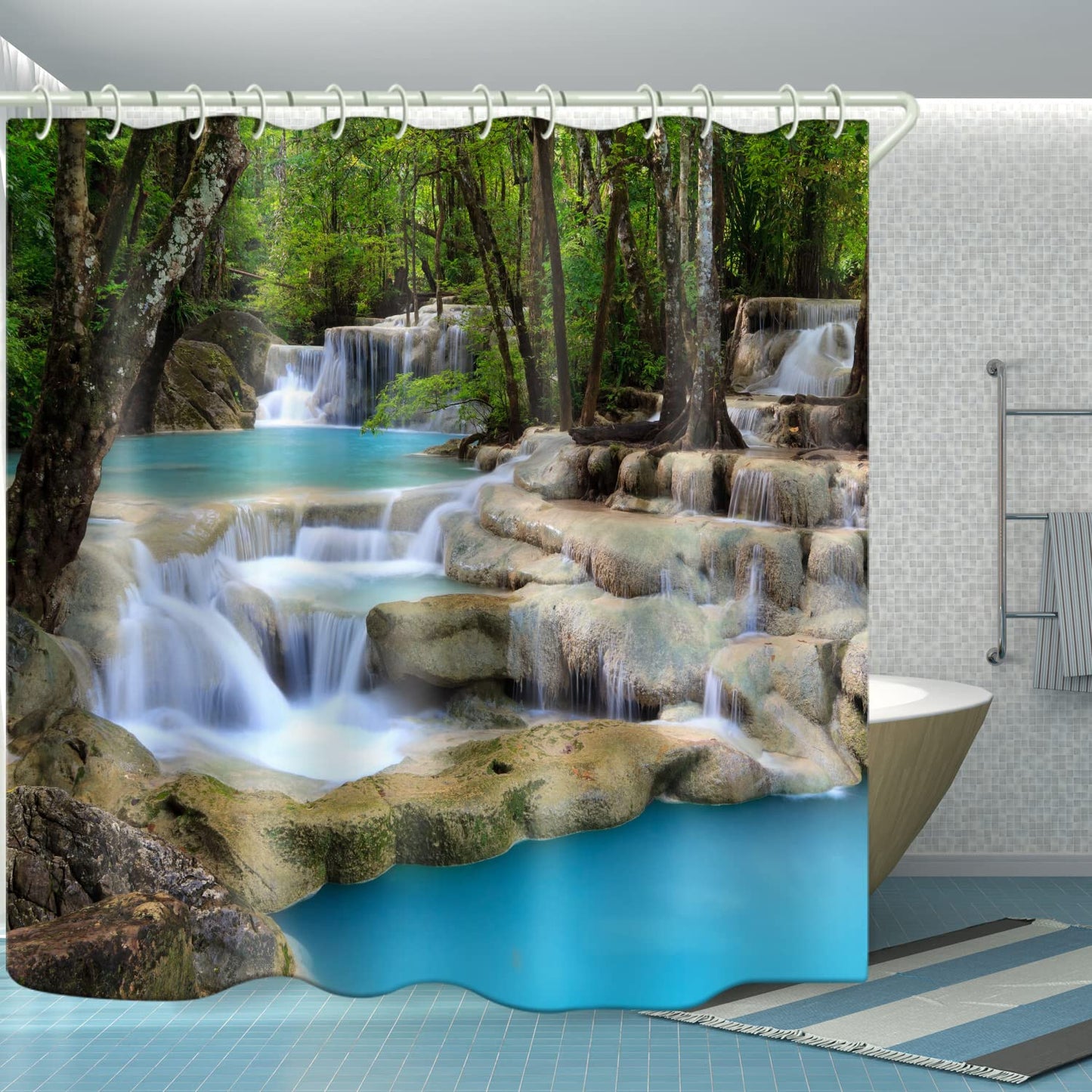 LYFANS Stream Waterfall 3D Fabric Shower Curtains for Bathroom