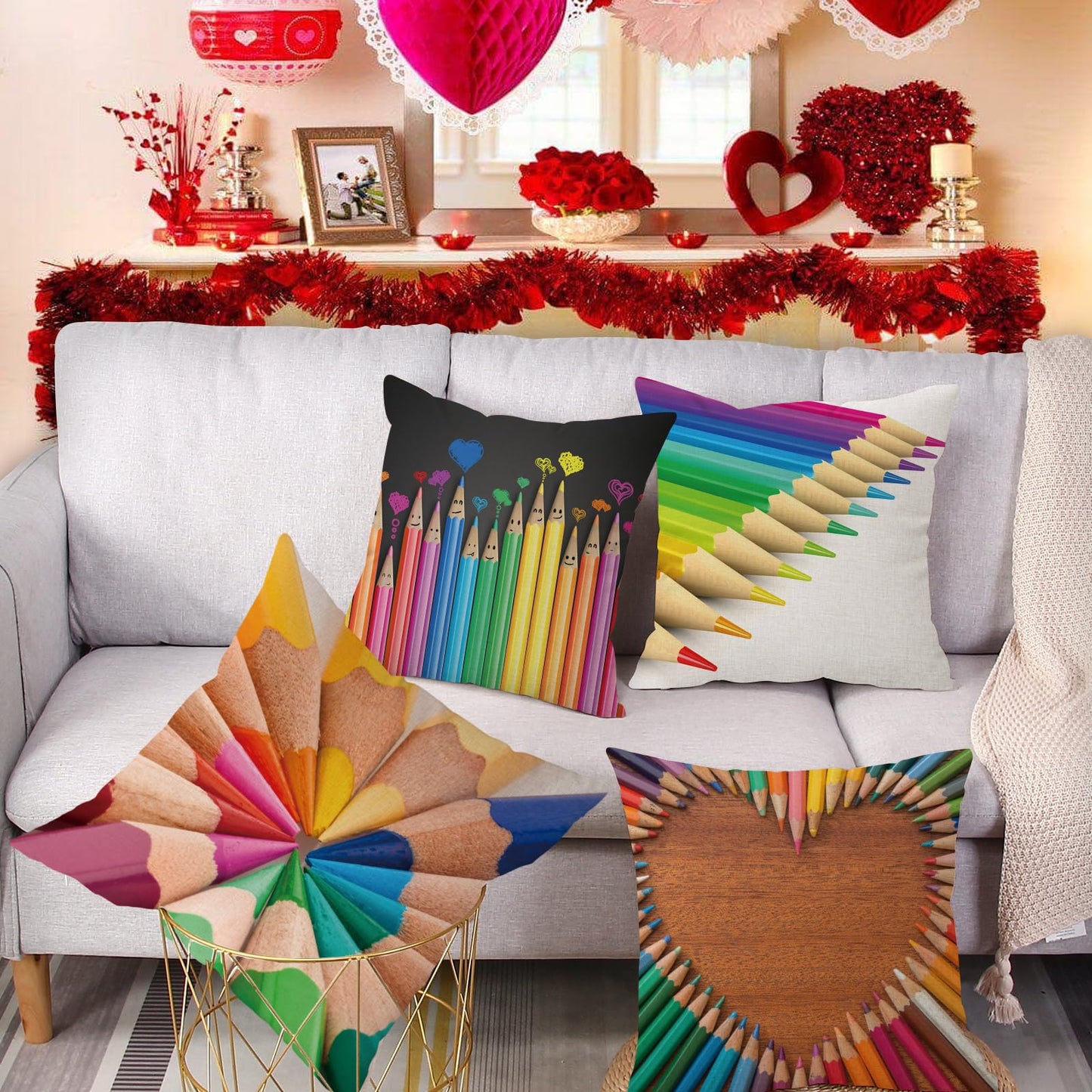EL Station Valentine's Day Soft Throw Pillow Covers Couch Square Velvet Pillow Case Decorative Cushion Cover 18x18 Inch Set of 4