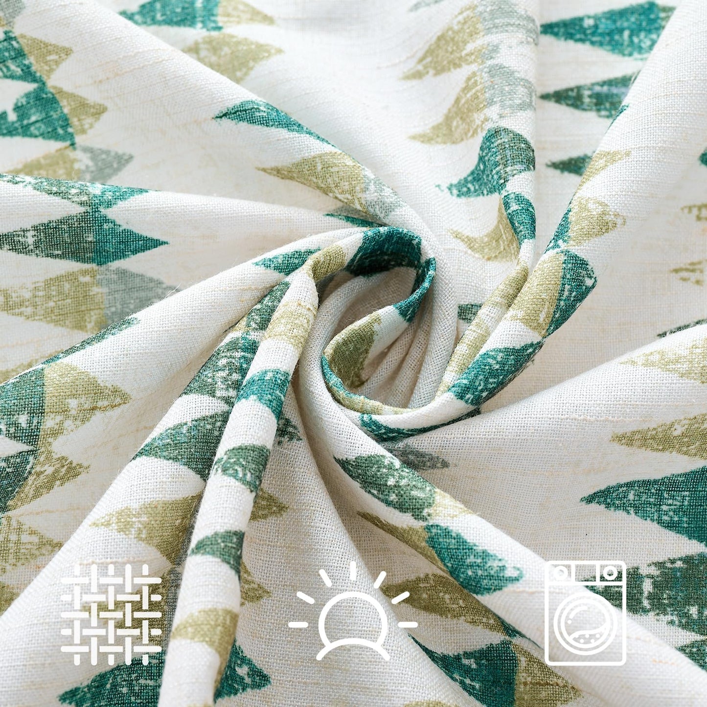 jinchan Linen Nursery Curtains for Living Room Boho Curtains for Bedroom Kids Room 63 Inches Long Geometric Printed Farmhouse Drapes Rod Pocket Window Treatment Curtain Set of 2 Panels Green