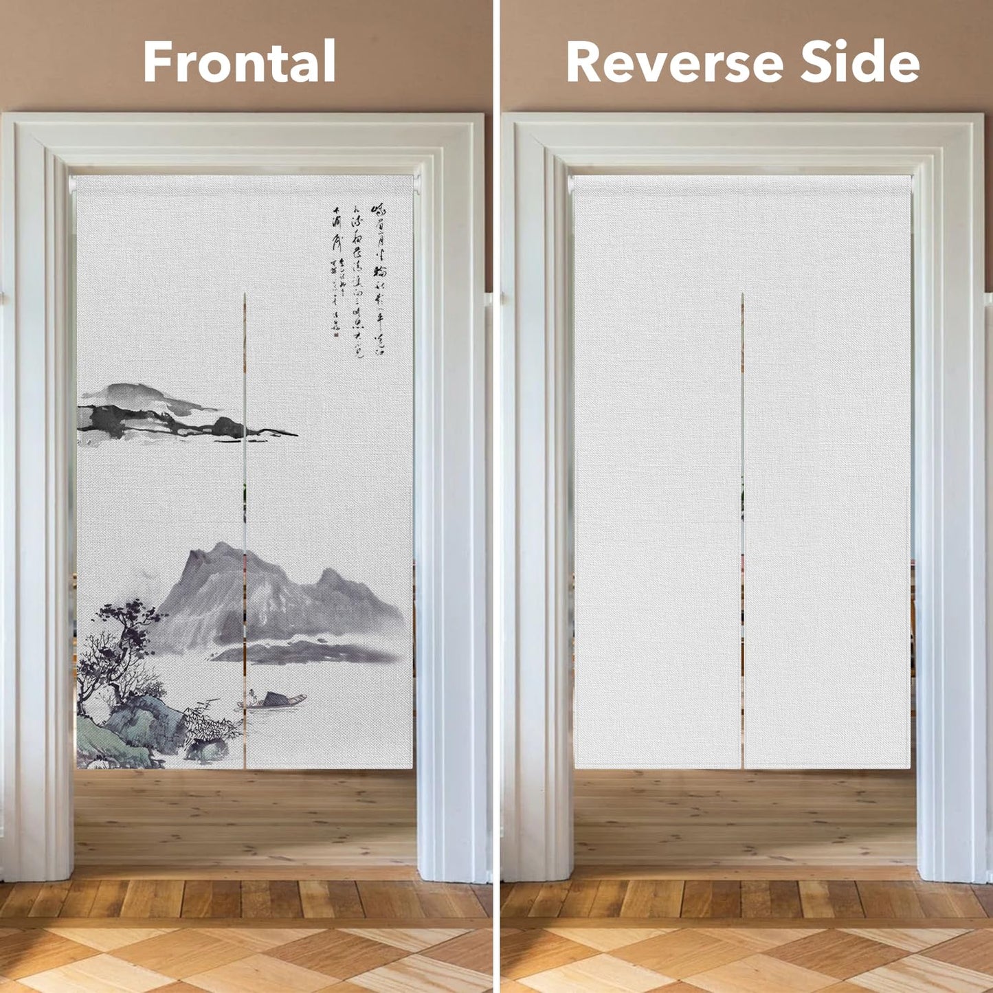 Leowefowa Long Japanese Noren Doorway Curtain Tapestry Entrance Fengshui Curtain for Doorway Tapestry ChinesePrinting Window Treatment for Hnaging Room Bistro Home Decors (Ink, Mount), 33.5"x 70.9"