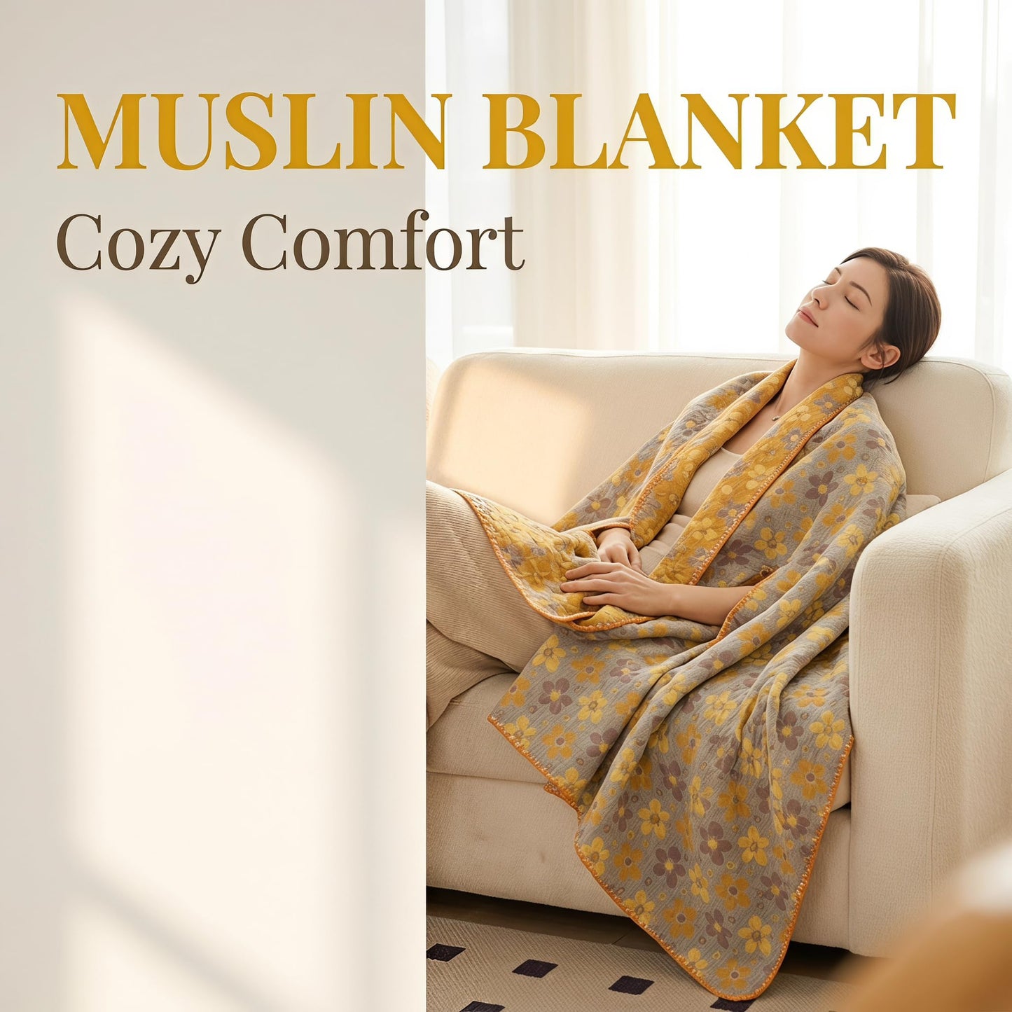 King 100% Cotton Muslin Quilted Blankets for All Season 4-Layer Gauze
