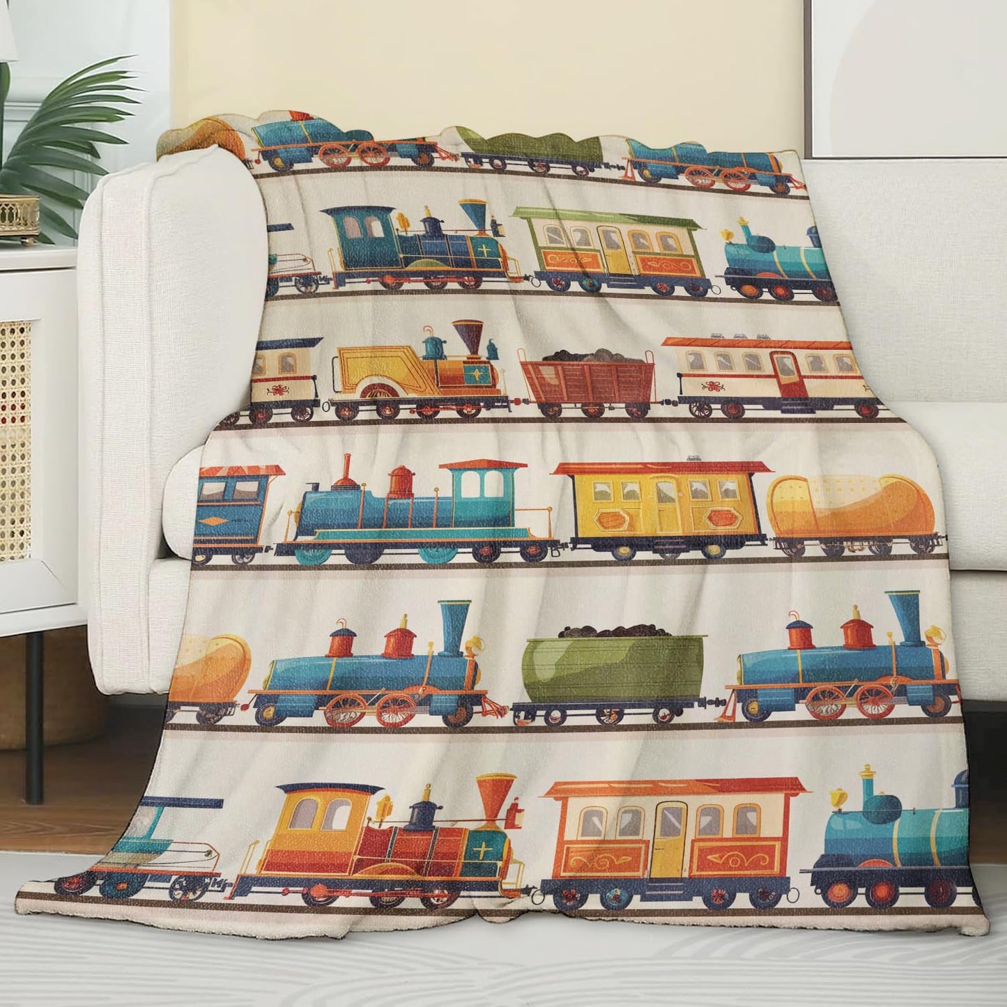 Train Blanket for Boys Kids, Train Gifts Bedding Decor Flannel Train Throw Blanket, Train Stuff Decorations Warm Soft Blanket for Bed Sofa Office 60" x 50"