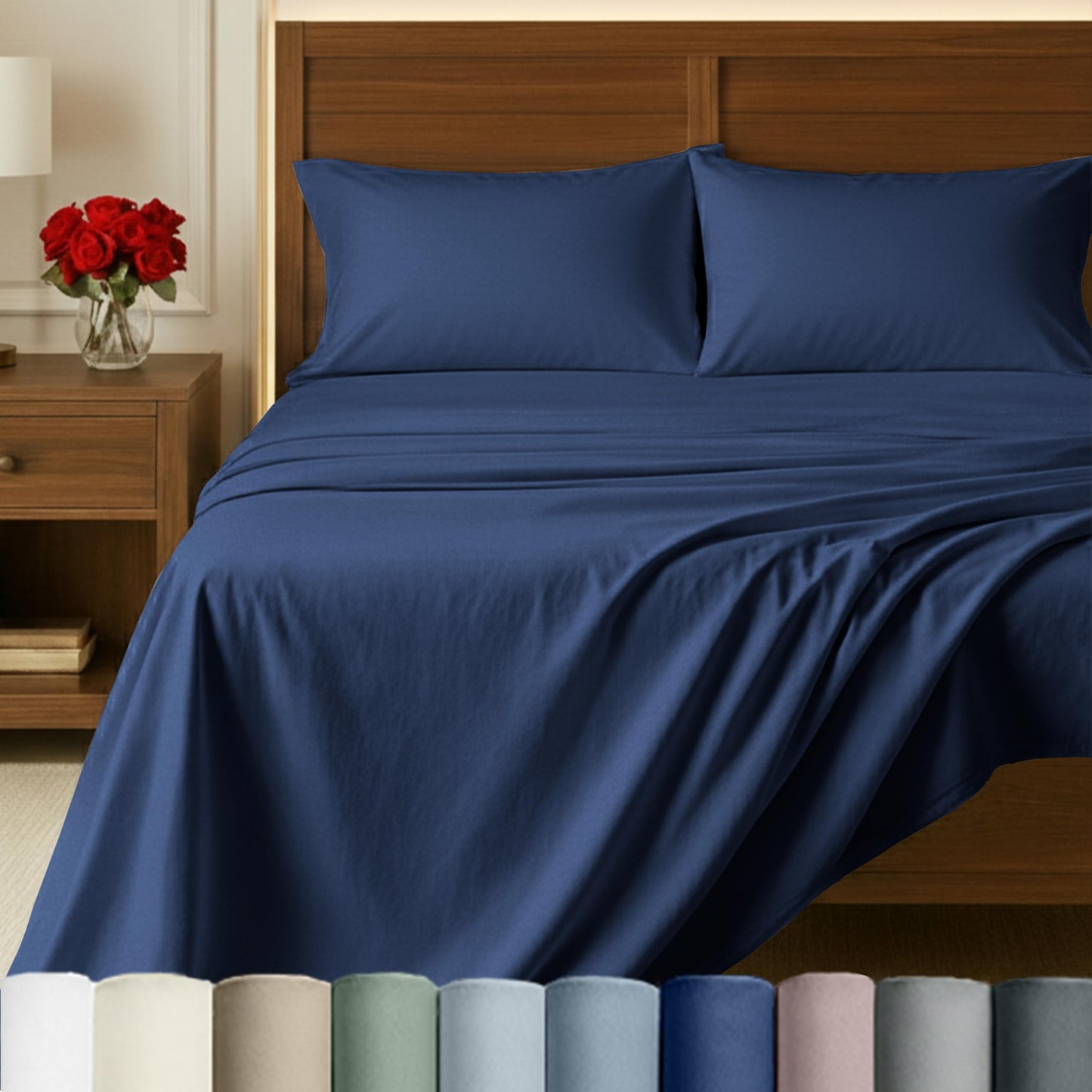 California Design Den Deep Pocket Queen Sheet Set - Certified Authentic 100% Egyptian Cotton Sheets Queen Size Sateen, Deep Pockets, Gripper Elastic, Breathable, Durable Luxury Bedding - Navy Blue