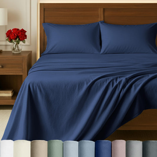 California Design Den Deep Pocket Queen Sheet Set - Certified Authentic 100% Egyptian Cotton Sheets Queen Size Sateen, Deep Pockets, Gripper Elastic, Breathable, Durable Luxury Bedding - Navy Blue