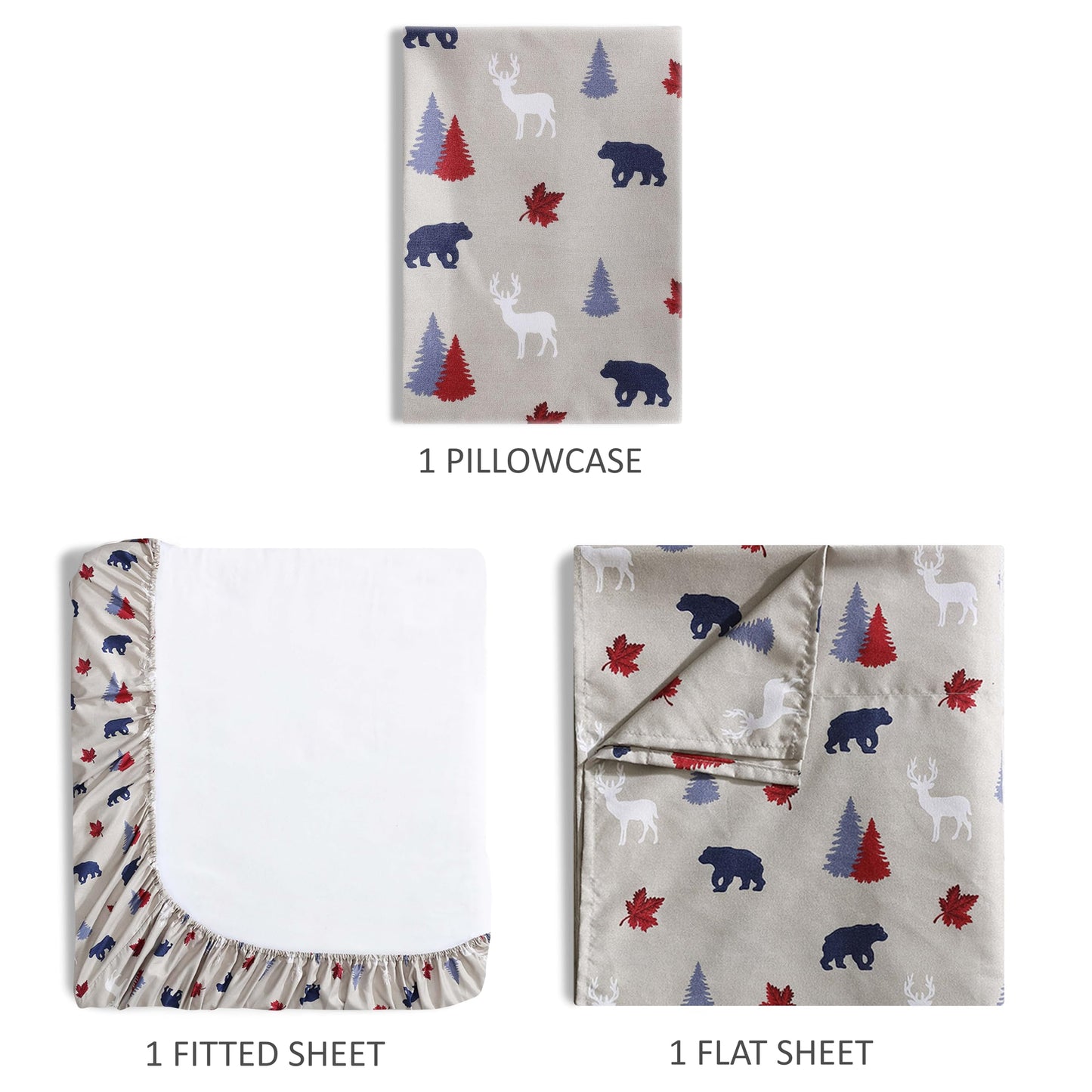 Beatrice Home Fashions Cozy Cabin 3-Piece Twin Microfiber Bedding Sheet Set with Deep Pockets Rustic Patchwork Plaid Deer, Americana
