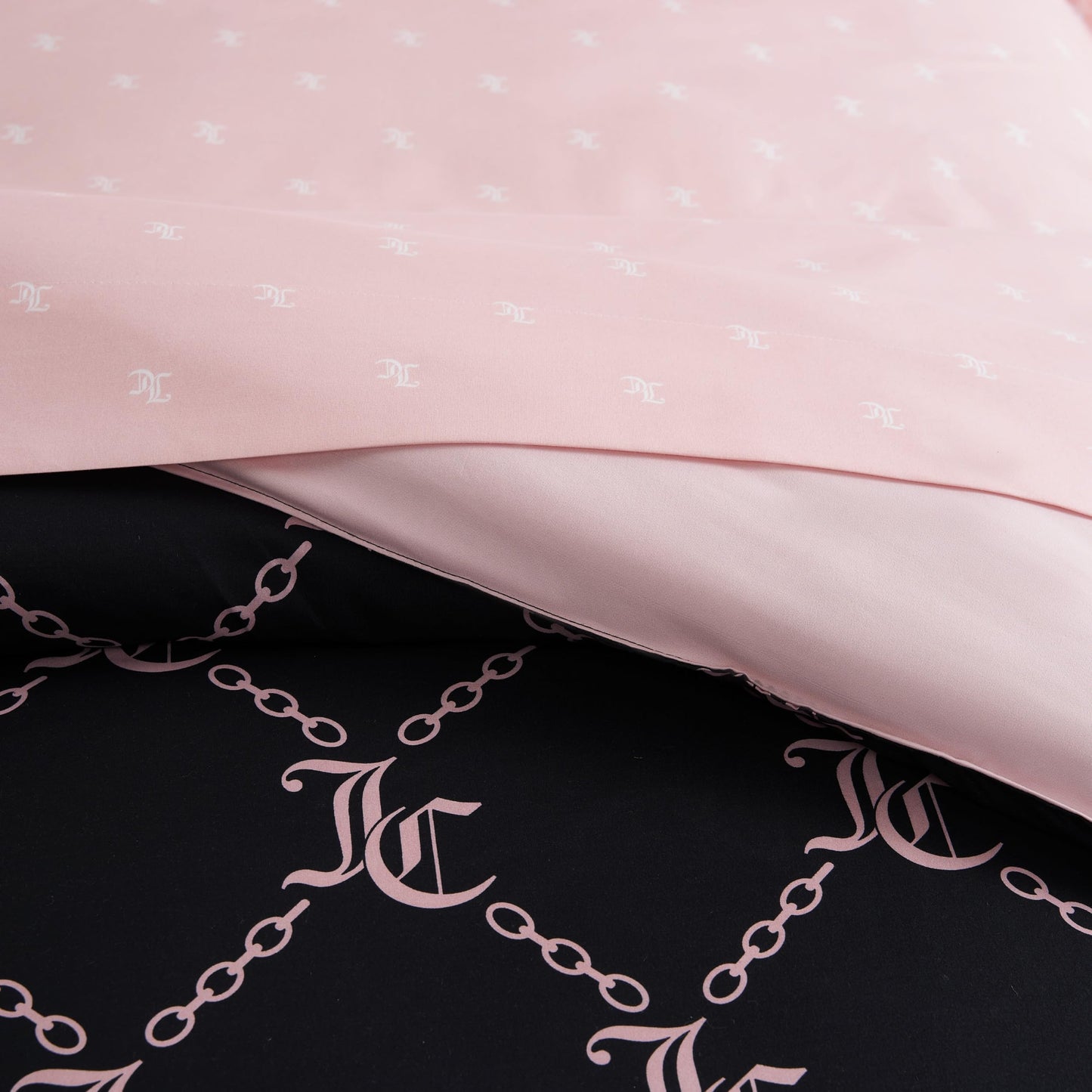 Juicy Couture Black Link Logo Printed Comforter Set, Queen – Complete 8-Piece Bed in a Bag Collection