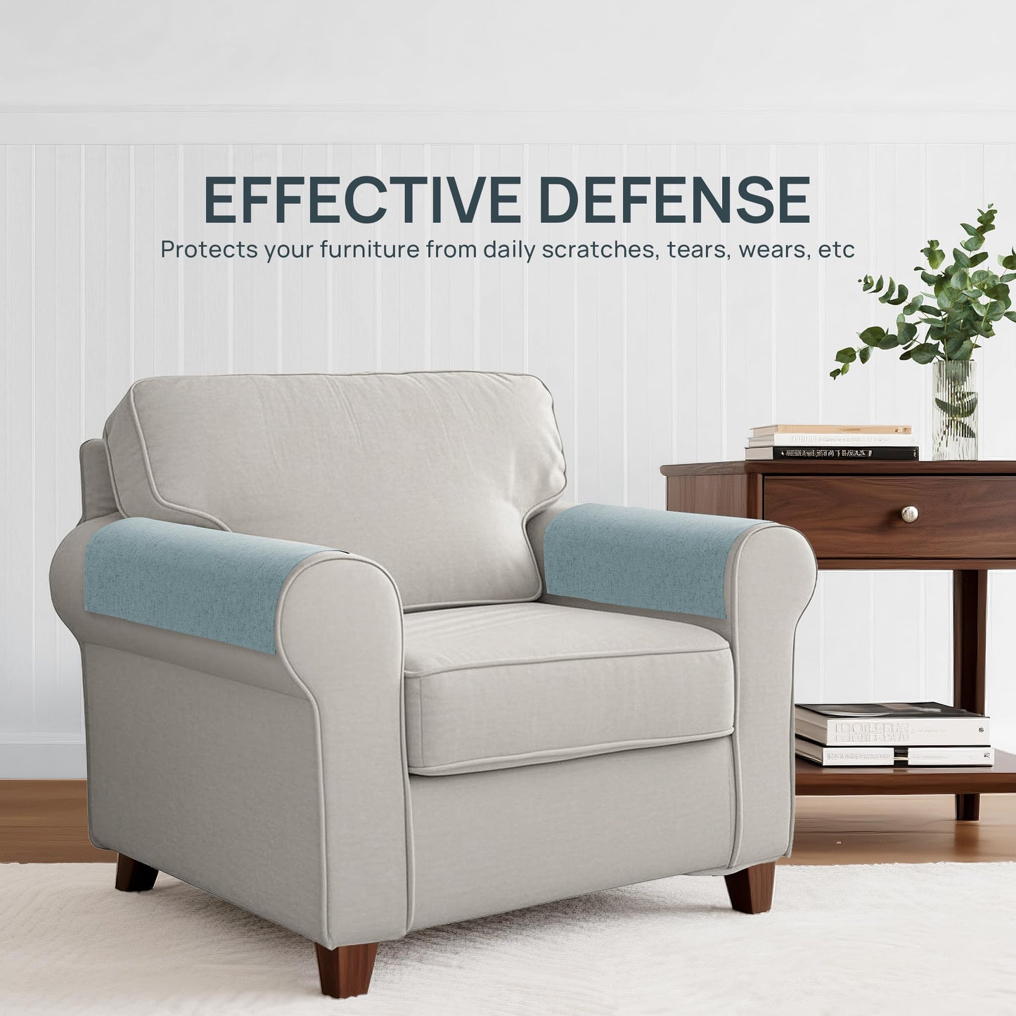 SMABU Couch Arm Covers Linen Blend Textured Sofa Arm Covers Washable Armrest Cover aganist Pet Scratch Stain Protect and Decorate Recliner Armchair 2 Pcs, W20 x L24, Dark Blue