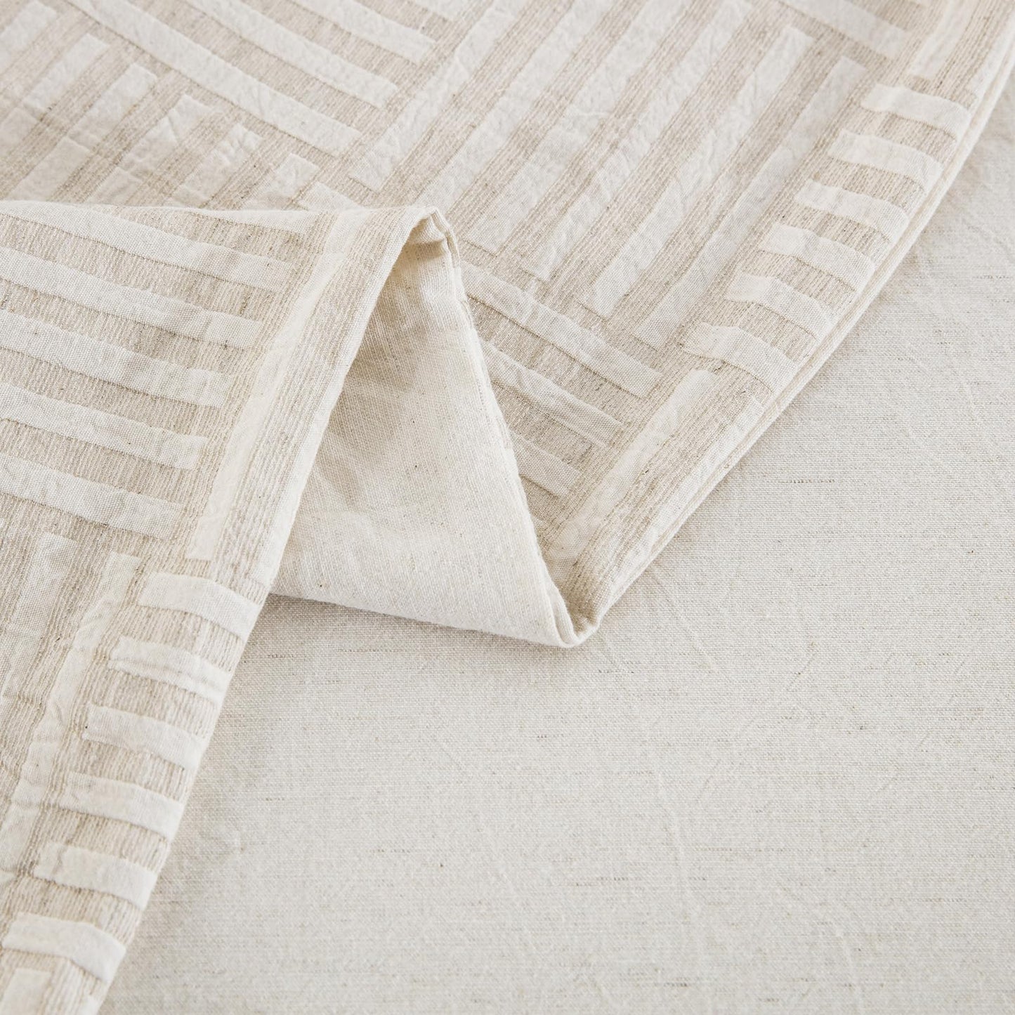 TodaFre Linen Cotton Duvet Cover King Size, Natural Moisture Wicking Beige Grid Weave Textured, Cooling Breathable Bedding Set for Hot Sleepers (Beige, 104" x 90")