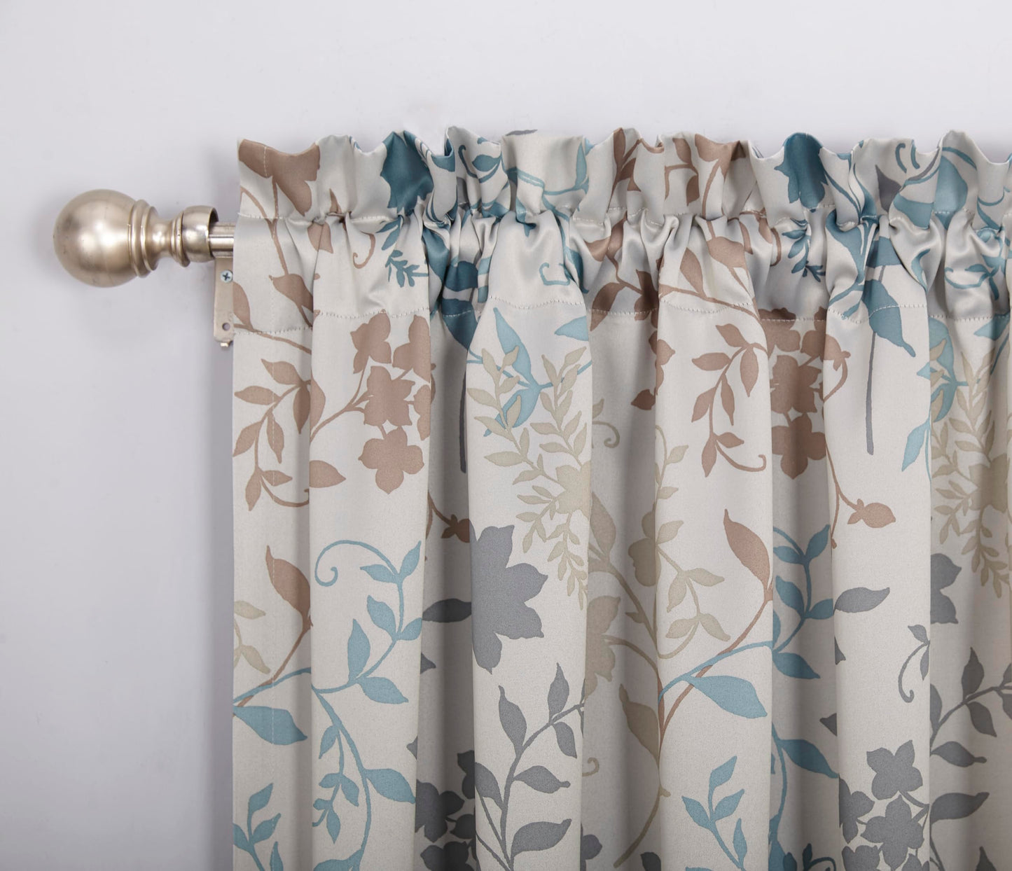 Sun Zero Kara Floral Print Energy Efficient Rod Pocket Curtain Panel, 54" x 63", Stone