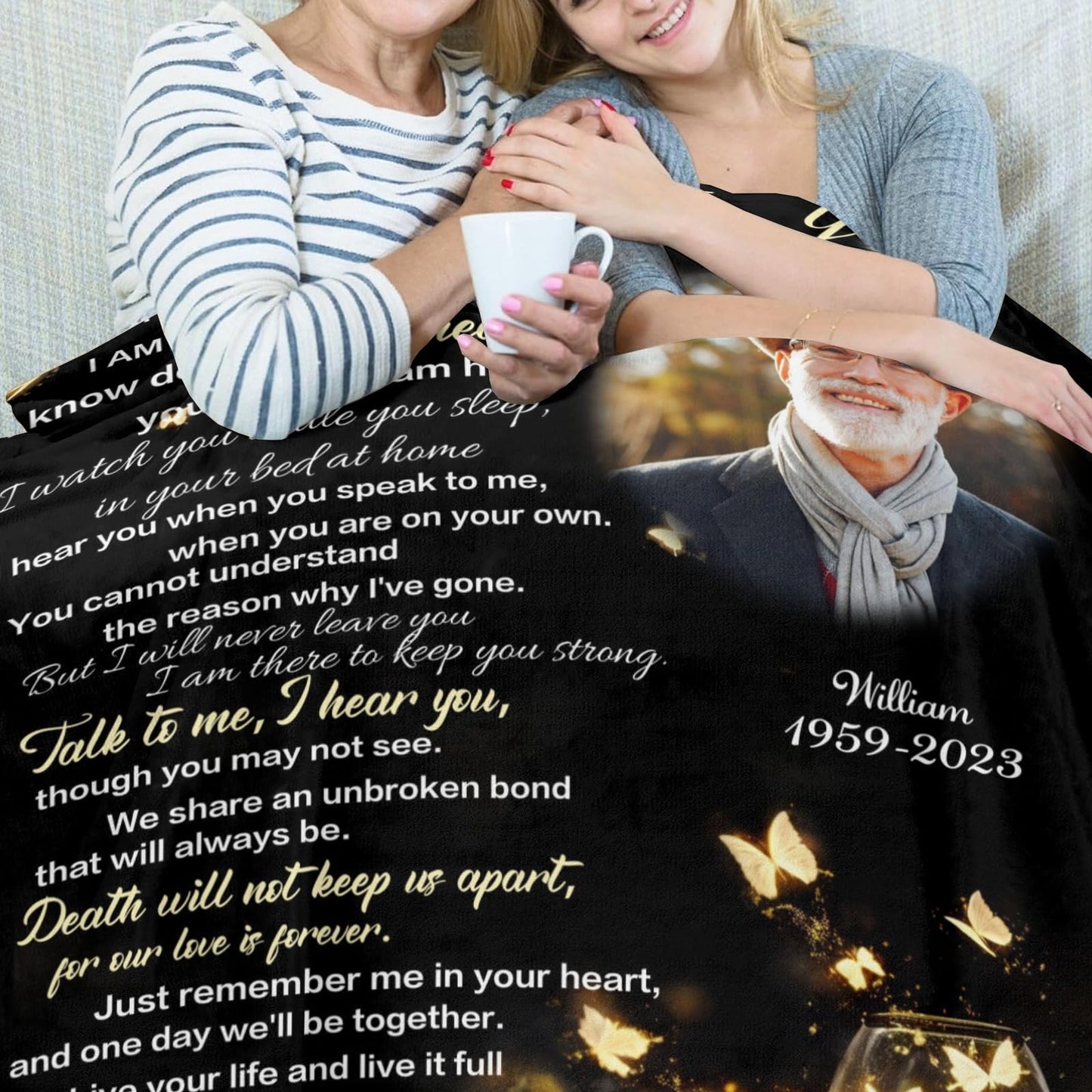D-Story Custom Memorial Blanket with Photos for Loss of Loved Dad Mom: Made in USA, Sympathy Gift Personalized Throw Blanket Bereavement Blanket for Husband Wife Son Daughter in Memory of Loved One