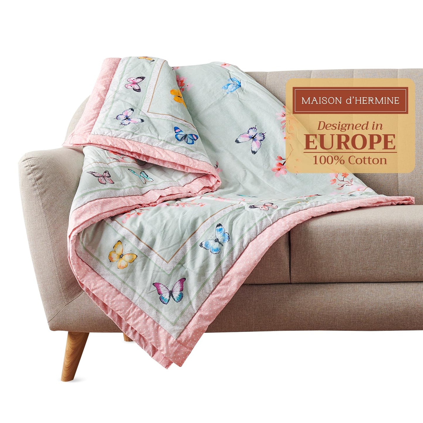 Maison d' Hermine Throw Blanket for Couch Lightweight Soft Warm Breathable Cotton Throw Blankets for Bed Girls Boys Women Men Gifts Travel Living Spring Summer (Blossoms in Spring, 60" X 80")