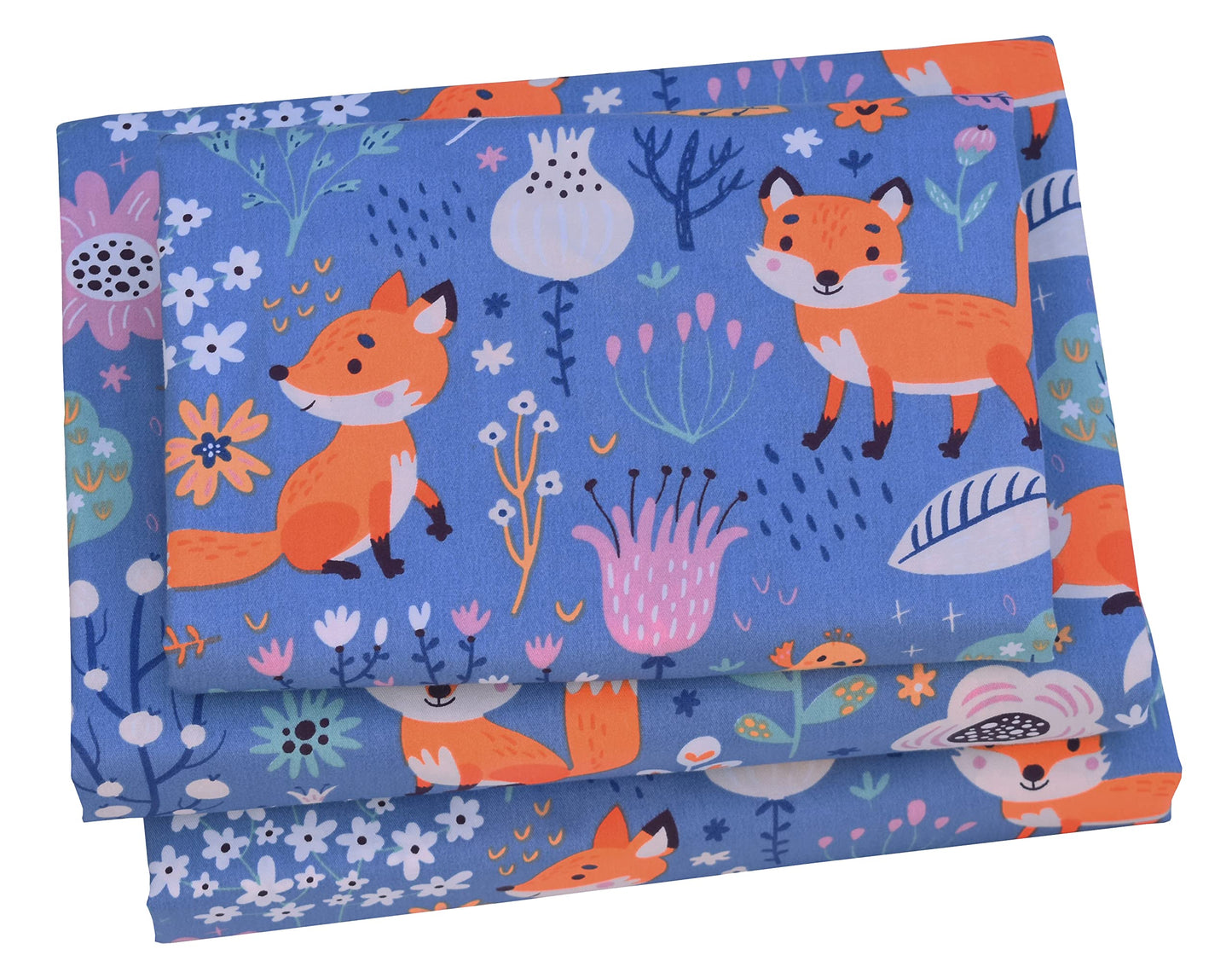 J-pinno Fox Birds Play in Flowers Bloom Tree Forest Twin 100% Cotton 3 Pieces Sheet Set for Kids Girls Children,Flat Sheet + Fitted Sheet + Pillowcase Bedding Decoration Gift Set