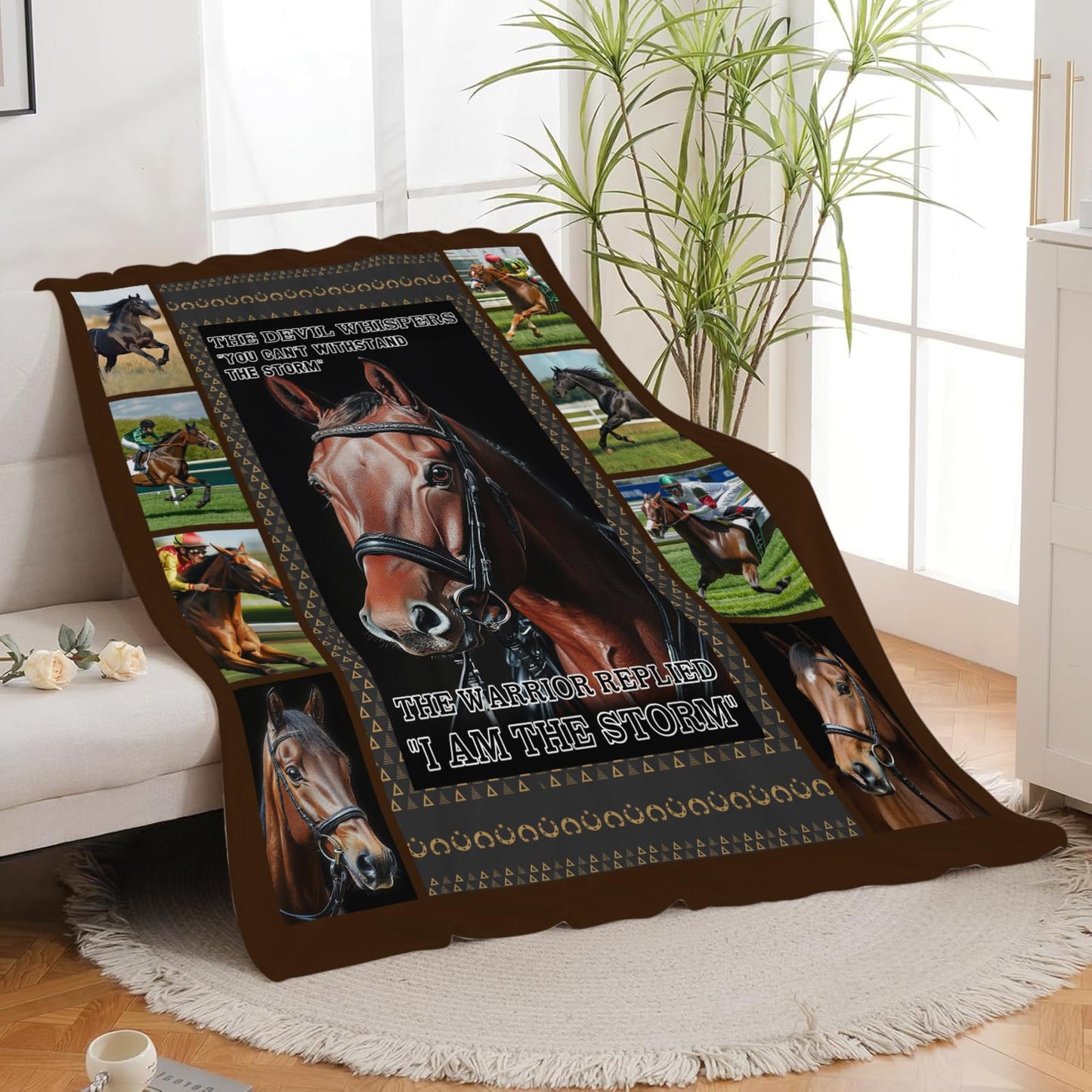 Lovira Horserace Throw Blanket Horse I Am The Storm Print Throw Blankets Gifts for Couch Sofa Bed Stuff Decor Soft Cozy Fleece Plush Warm Flannel Bedding for Lover Men Women 40"x50"