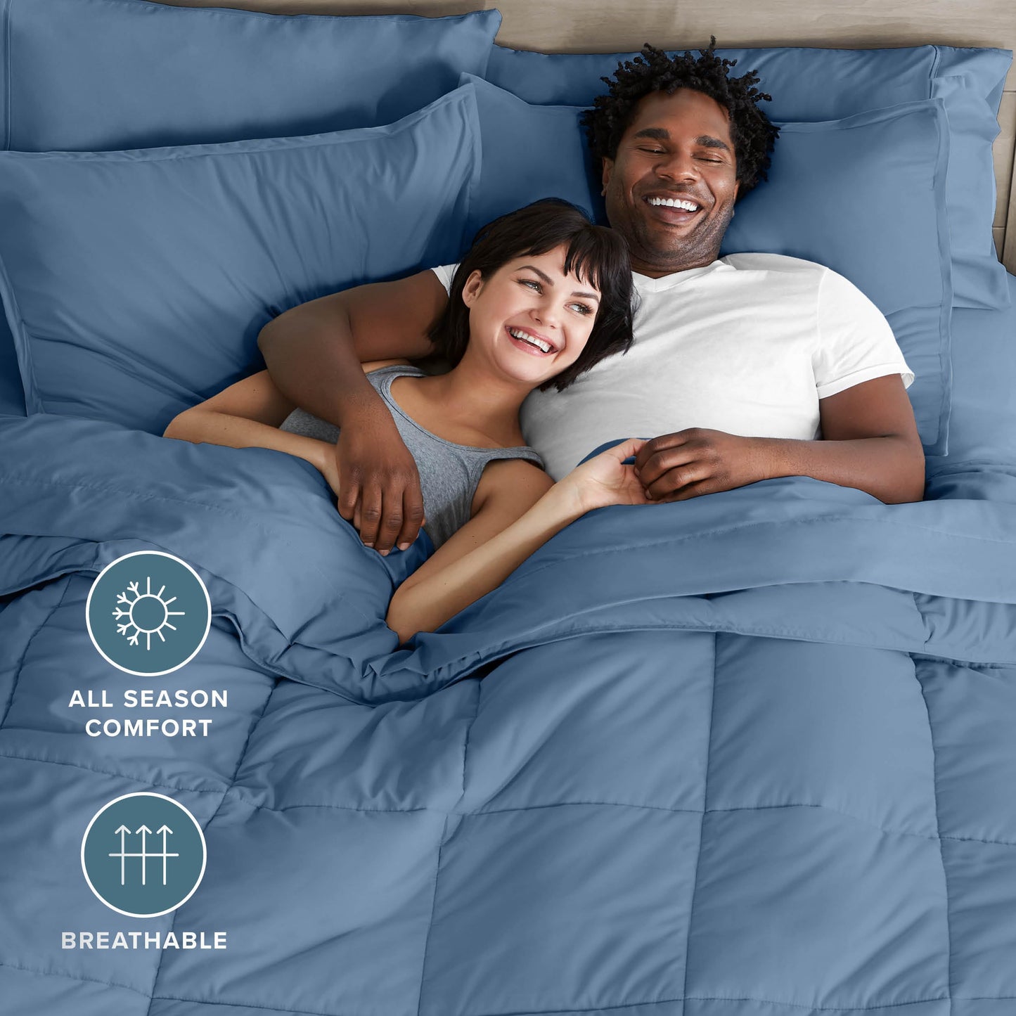 Bare Home Bed-in-A-Bag 7 Piece Comforter & Sheet Set - Queen - Goose Down Alternative - Ultra-Soft 1800 Premium - Bedding Set (Queen, Coronet Blue/Coronet Blue)