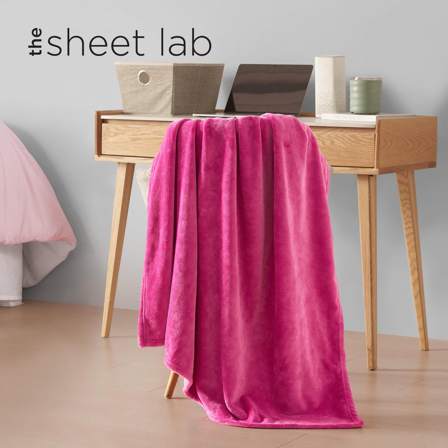 The Sheet Lab Solid Plush 50"X70" Throw Blanket, Hot Pink - Plush Blanket for Ultimate Comfort and Cozy Warmth