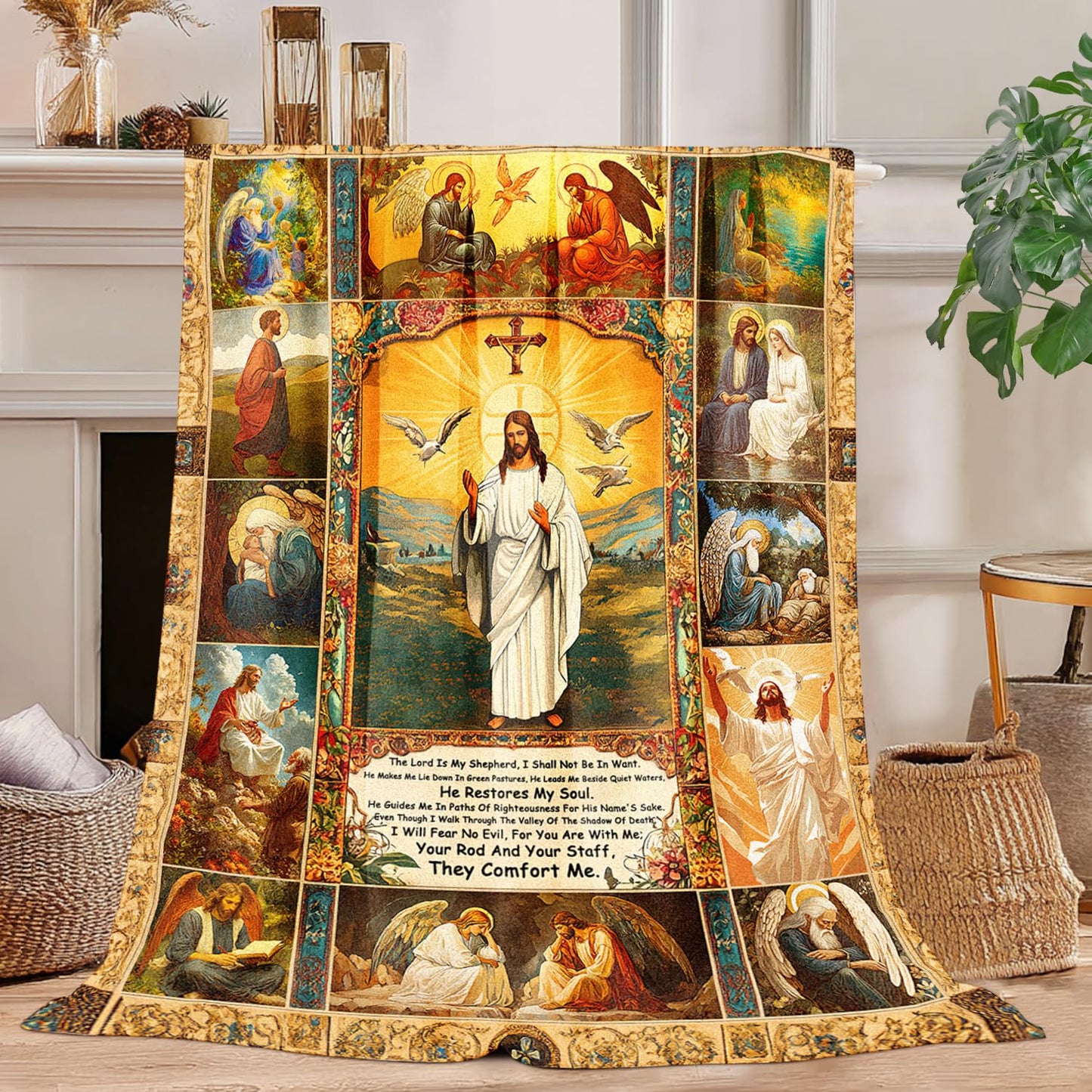Christian Jesus Blanket Christian Prayer & Scripture Throw Blanket - Inspirational Bible Verses, Ultra-Soft Lightweight Flannel (60"X50") for Adults & Kids - Uplifting Faith Gift