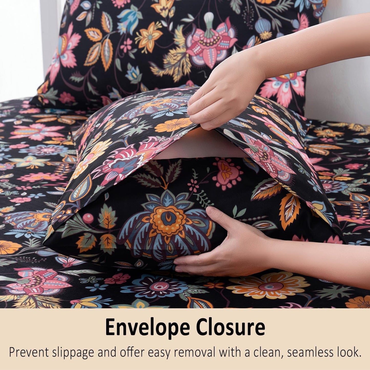 MEISHANG Queen Sheet Set - Ultra Soft Floral Sheets Brushed Microfiber,1800 Thread Count Floral Bed Sheets Oeko-Tex Certificated - Black Yellow