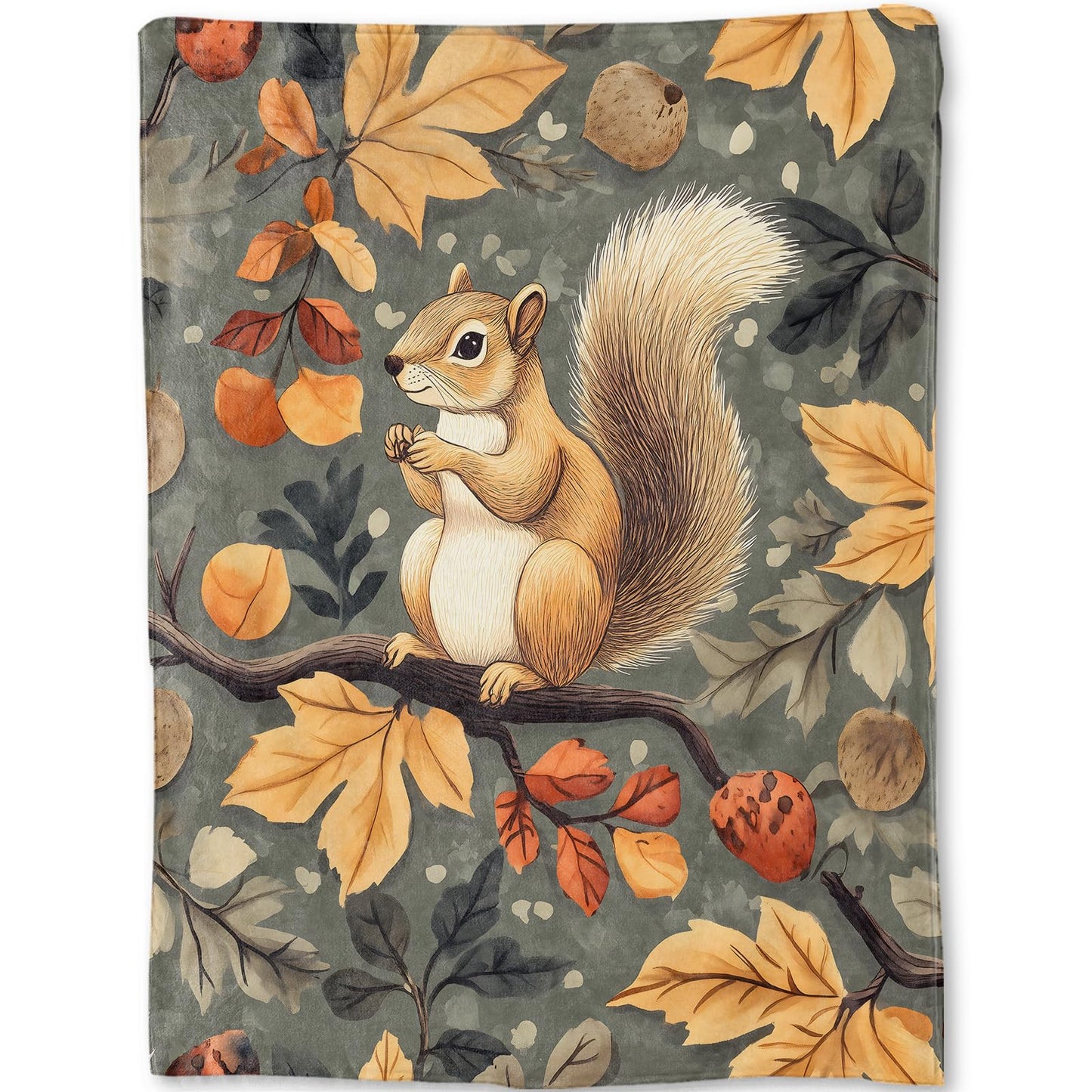 ainori Squirrel Blanket - Autumn Woodland Fall Leaves and Acorns Fleece Throw,Gifts for Kids Adult, Soft & Warm,Lightweight, for Modern Artistic Decor, Living Room Home Accent 50x60in