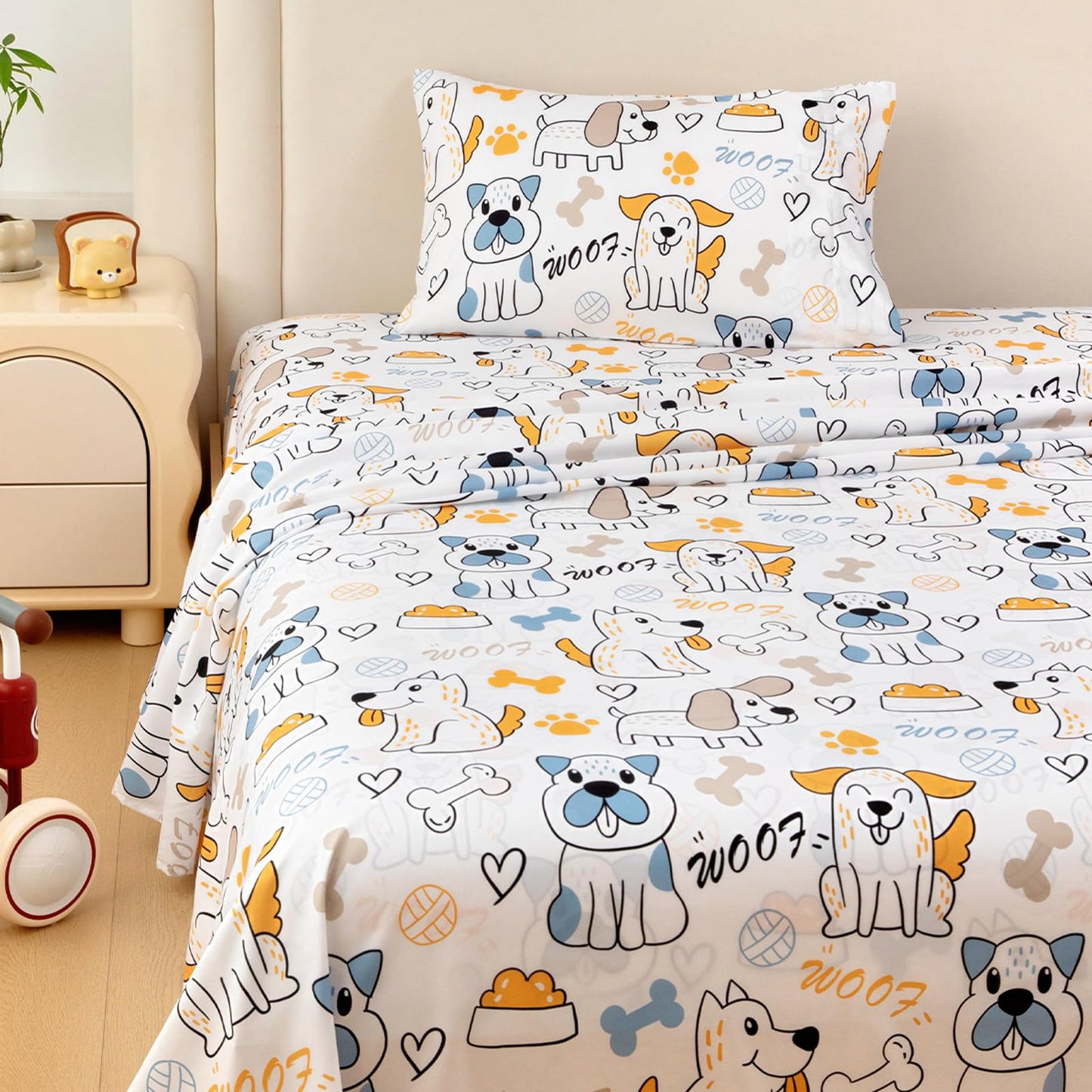 MICORAL Kids Twin Sheet Set Cute Dogs, 3 Pieces Sheets for Boys & Girls, Soft Printed Microfiber Bed Sheets, Deep Pocket Cozy Toddler Bedding Set