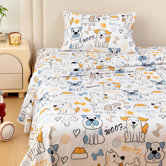 MICORAL Kids Twin Sheet Set Cute Dogs, 3 Pieces Sheets for Boys & Girls, Soft Printed Microfiber Bed Sheets, Deep Pocket Cozy Toddler Bedding Set