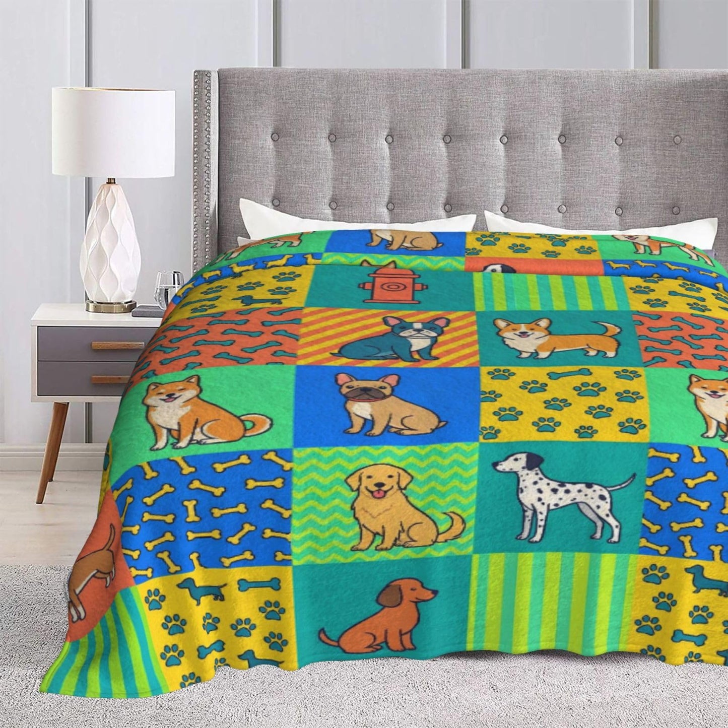 Gbuzozie Cute Dogs Paws and Bones Fleece Blanket Lightweight Ultra-Soft Pet Animal Gift for Dog Lover Throw Blanket for Sofa Couch Bed Camping Travel - Super Soft Cozy Microfiber Blanket 60"X50"