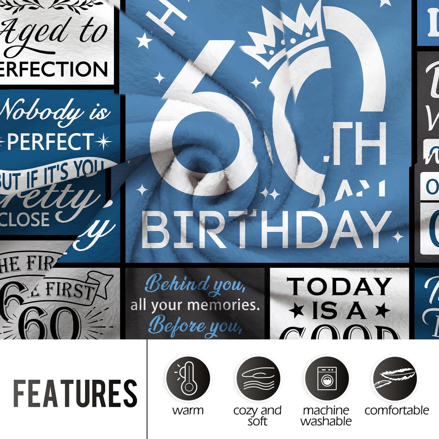 Levens 60 Gifts for Men, 60th Birthday Throw Blanket Gifts for Man 60"x50", 60 Year Old Men Birthday for Dad, Happy 60th Birthday Presents for 60 Year Old Decor Blanket