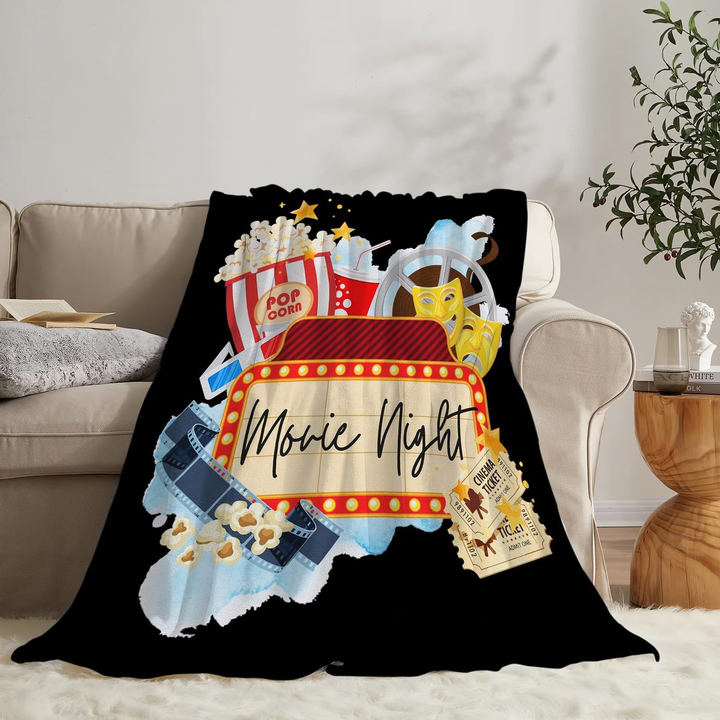 Golakra Movie Blanket Movie Lover Throw Blankets Plush Cozy Flannel Fleece Fuzzy Theater Home Film Cinema Blanket Gifts for Girls Women Men Boys Kids Bed 50"X40"