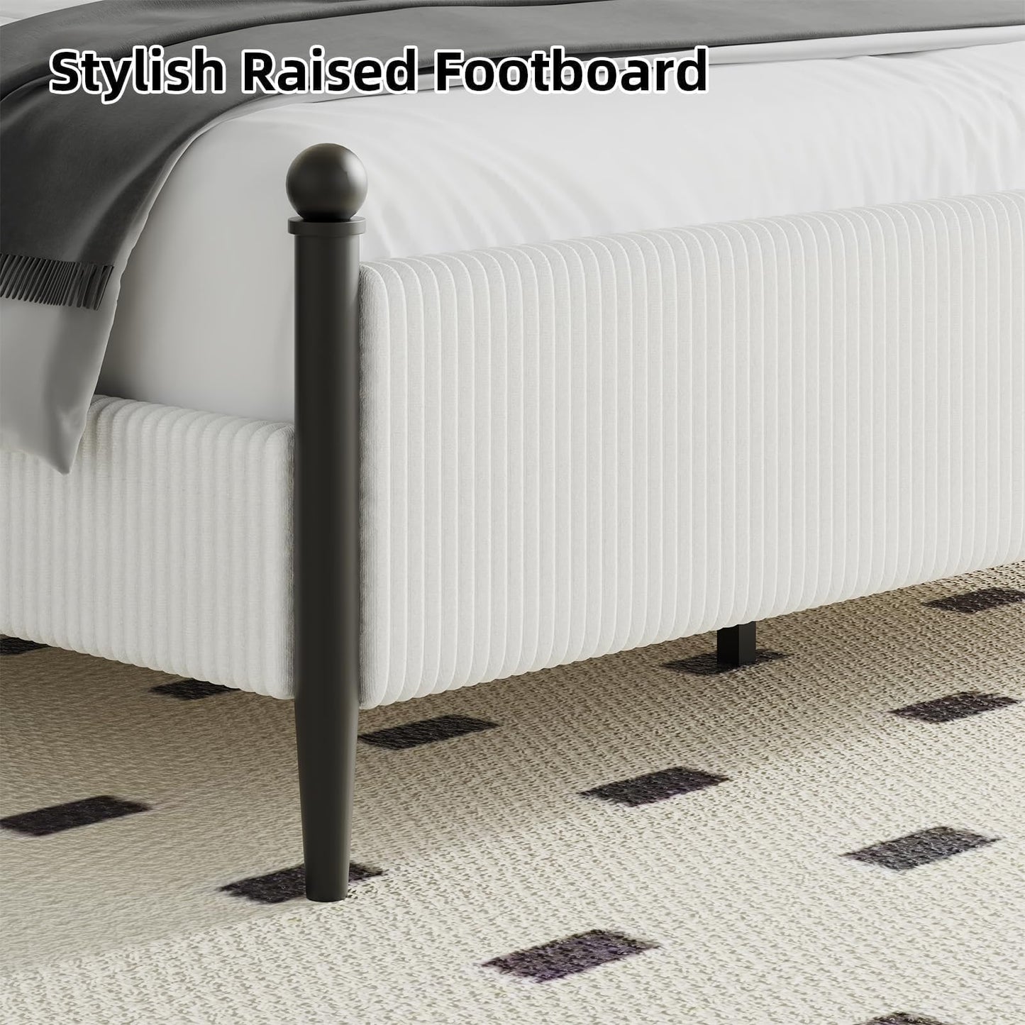 BarnFurin Full Size Bed Frame with Headboard, Upholstered Metal Platform Bed with Corduroy Velvet and Wooden Slats, Sturdy Noise-Free Design, Easy Assembly, No Box Spring Needed, White
